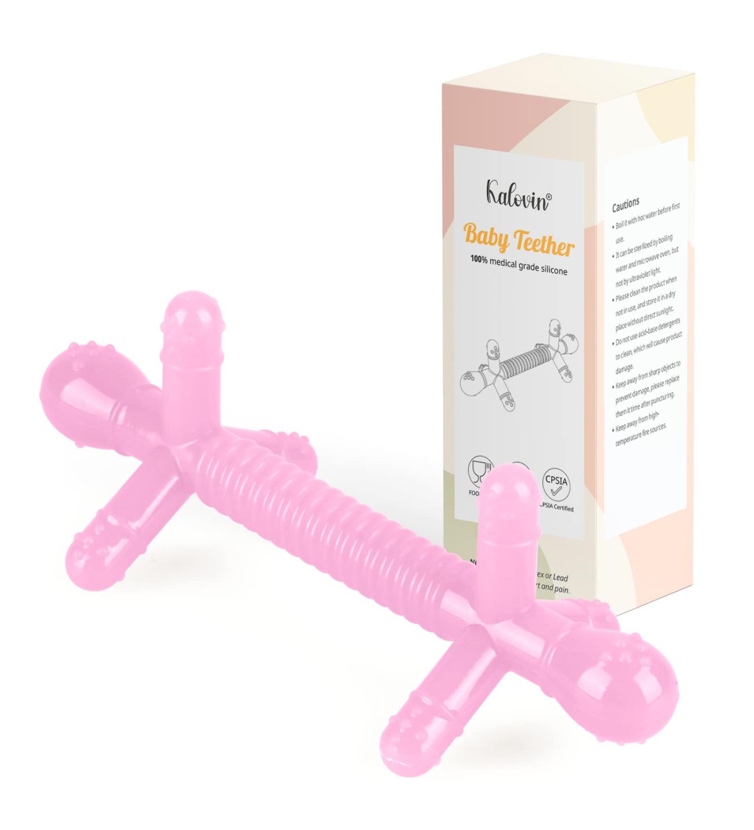 Kalovin Silicone Baby Teething Toy - Sensory Toy for Babies - Pink - Ideal Gift for Baby Girls and Boys - Buy Online on SooperMarket.com