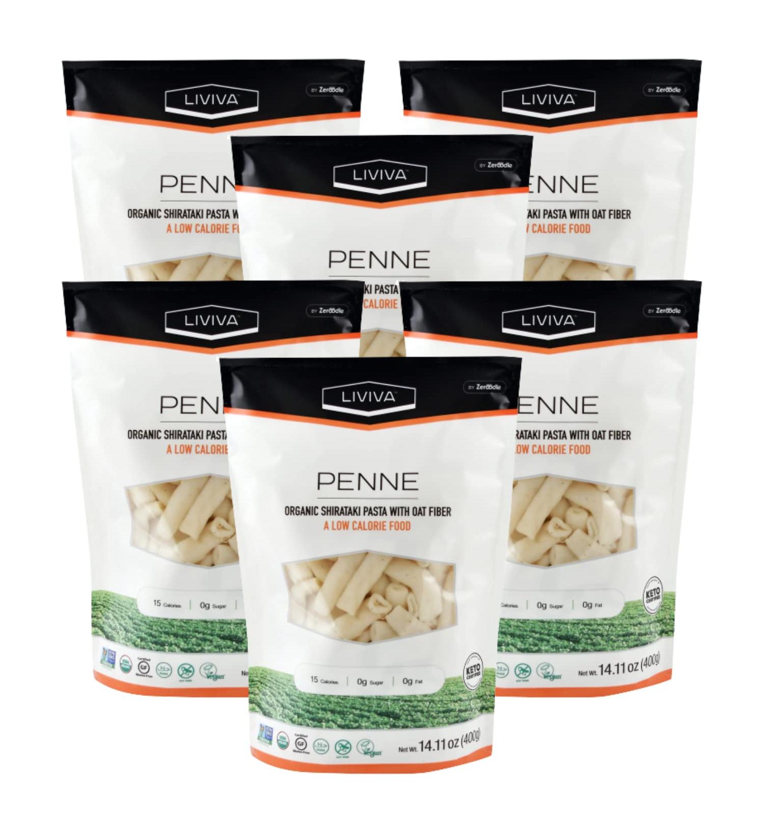 Organic Shirataki Penne Pasta with Oat Fiber - Low-Calorie, Non-GMO, Gluten-Free, Keto Certified (Pack of 6) - Buy Online on SooperMarket.com