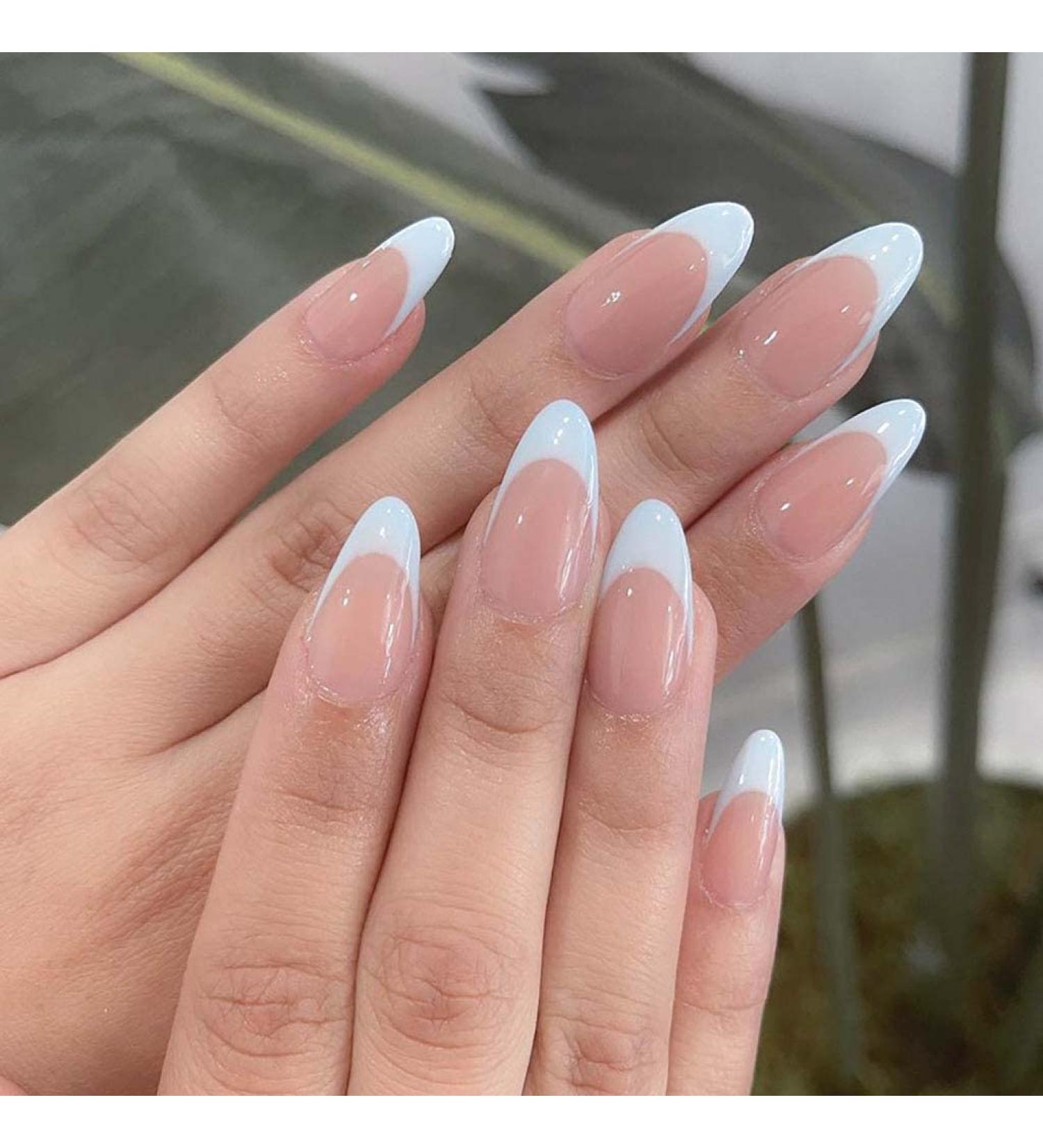 RikView Oval Glossy French Press on False Nails - 24PCS Short White Full Cover Prom Nails for Women and Girls - Buy Online on SooperMarket.com