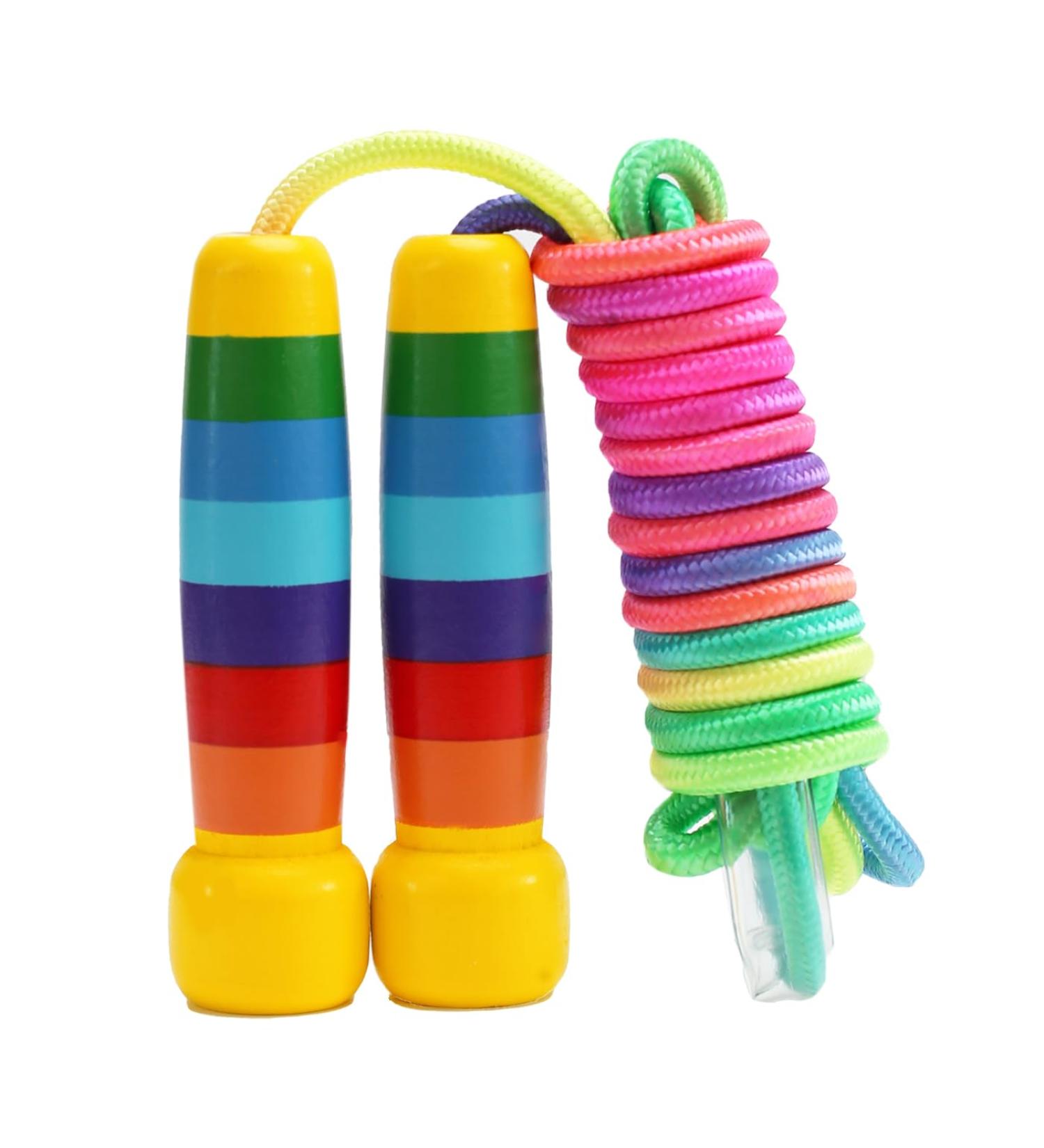Adjustable 280cm Rainbow Skipping Rope for Kids - Wooden Handle Jump Rope in 7 Colors for Boys & Girls Fitness - Buy Online on SooperMarket.com