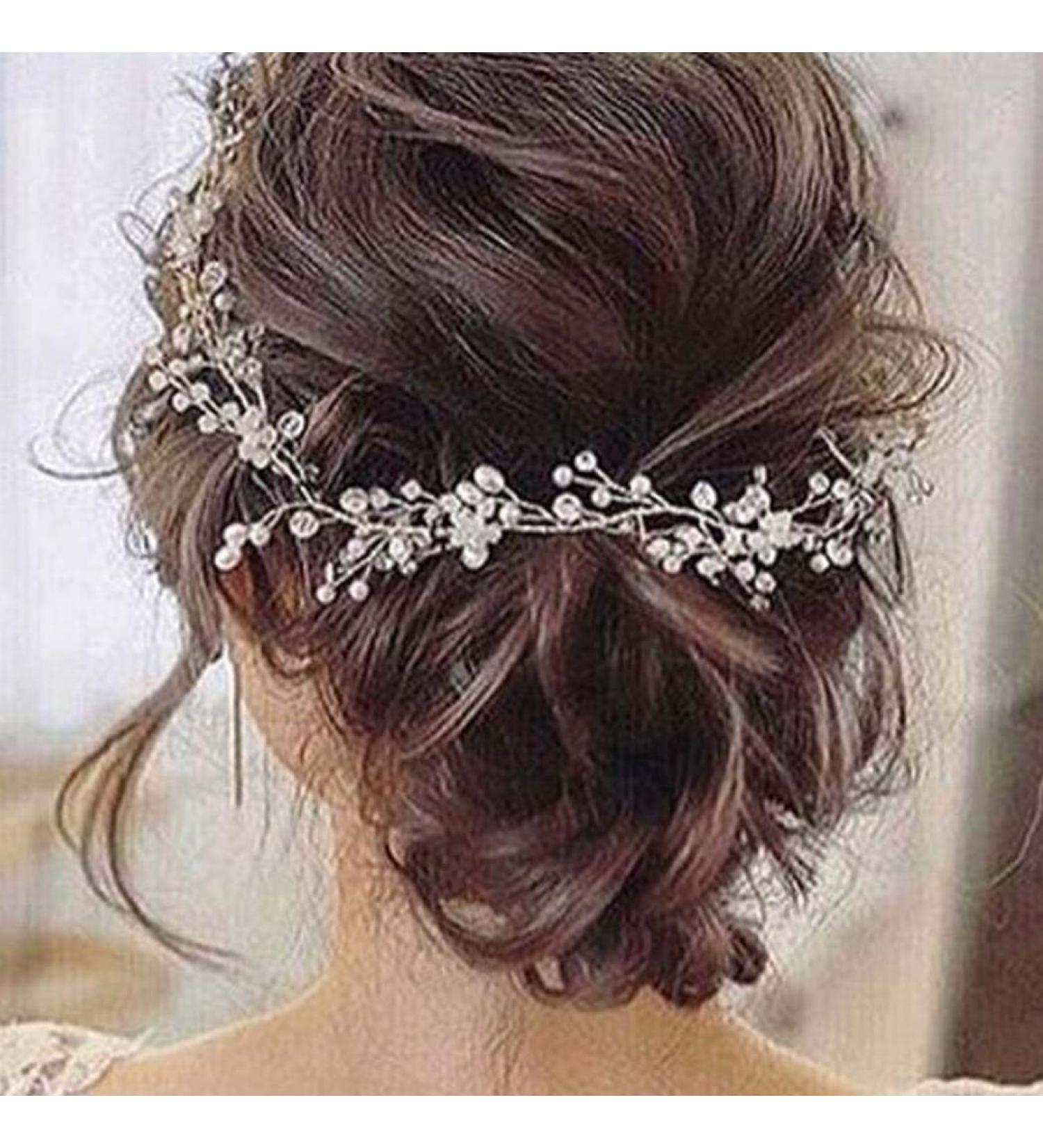Handcess Bride Wedding Crystal Hair Vine Pearl Silver Headpiece Rhinestone Bridal Hair Accessories for Women and Girls (Silver) - Buy Online on SooperMarket.com