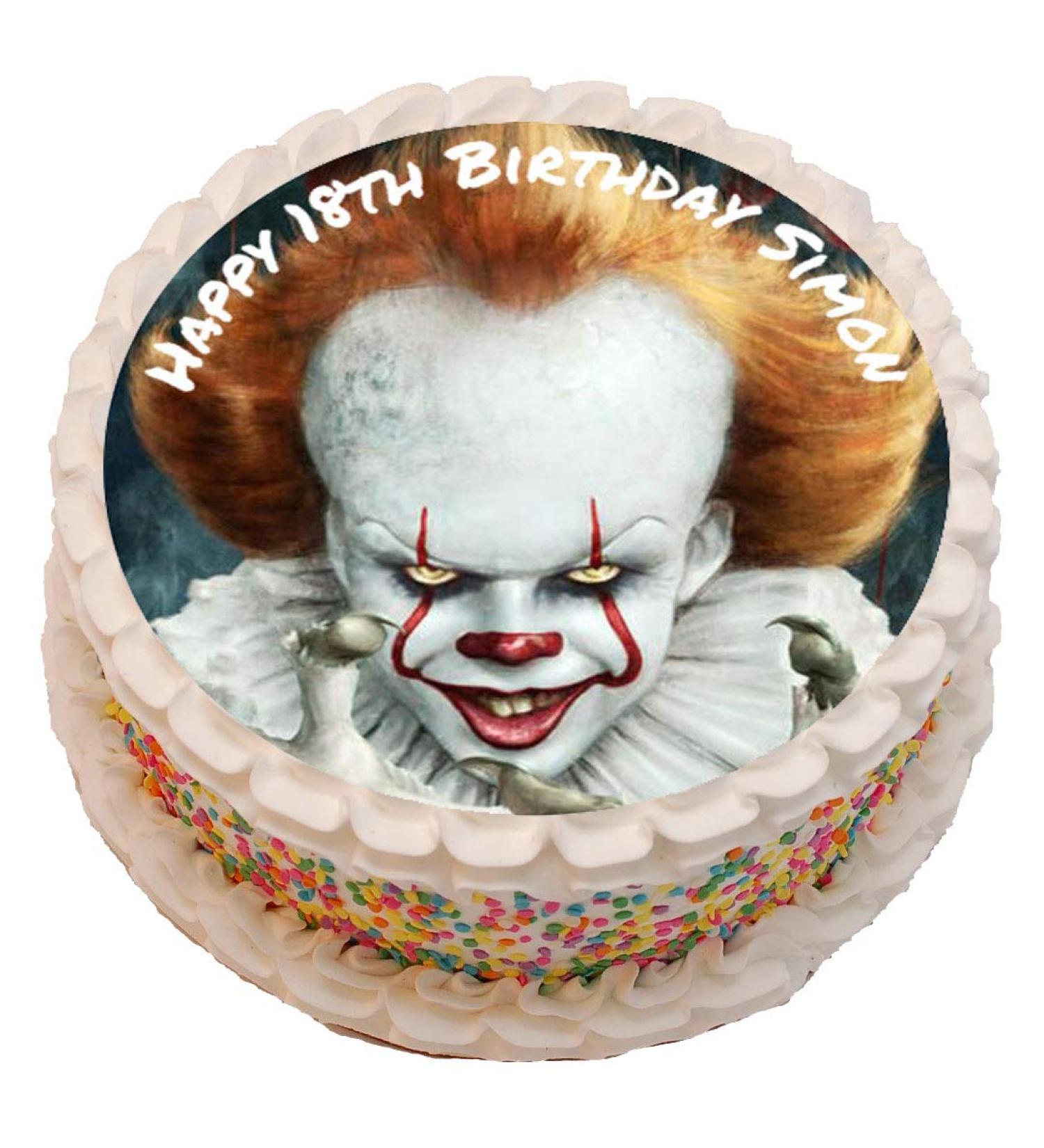 Pennywise Clown Personalised PRE-CUT Cake Topper 8 Inch Round Edible Icing Sheet Birthday Decoration
