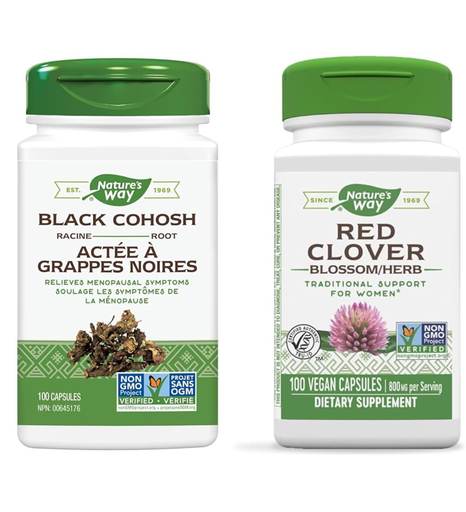 Nature's Way Black Cohosh Root Herbal Supplement to Help Relieve Menstruation & Menopause Symptoms Non-GMO 100 Vegetarian Capsules for Women & Red Clover Blossoms Health Supplement 100 Count SUPPLEMENT + SUPPLEMENT 033674104361 - Buy Online on SooperMarket.com