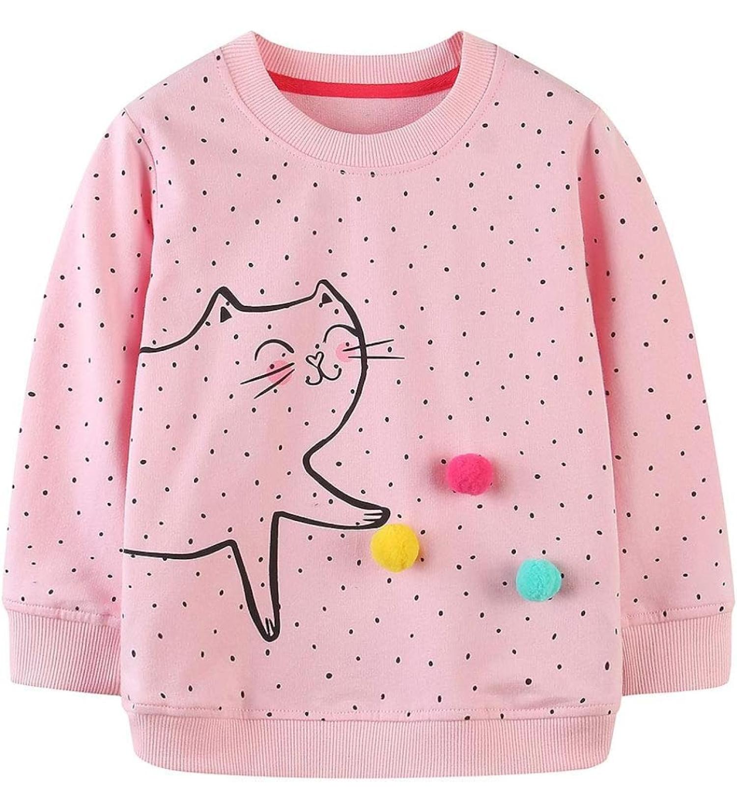 Girls Cotton Sweatshirt Long Sleeve Pullover Top for Kids, Ages 1-12 Years | Casual Jumper T-Shirt for Toddler Girls, Cat Design | Soft and Comfortable Girls' Clothing - Buy Online on SooperMarket.com