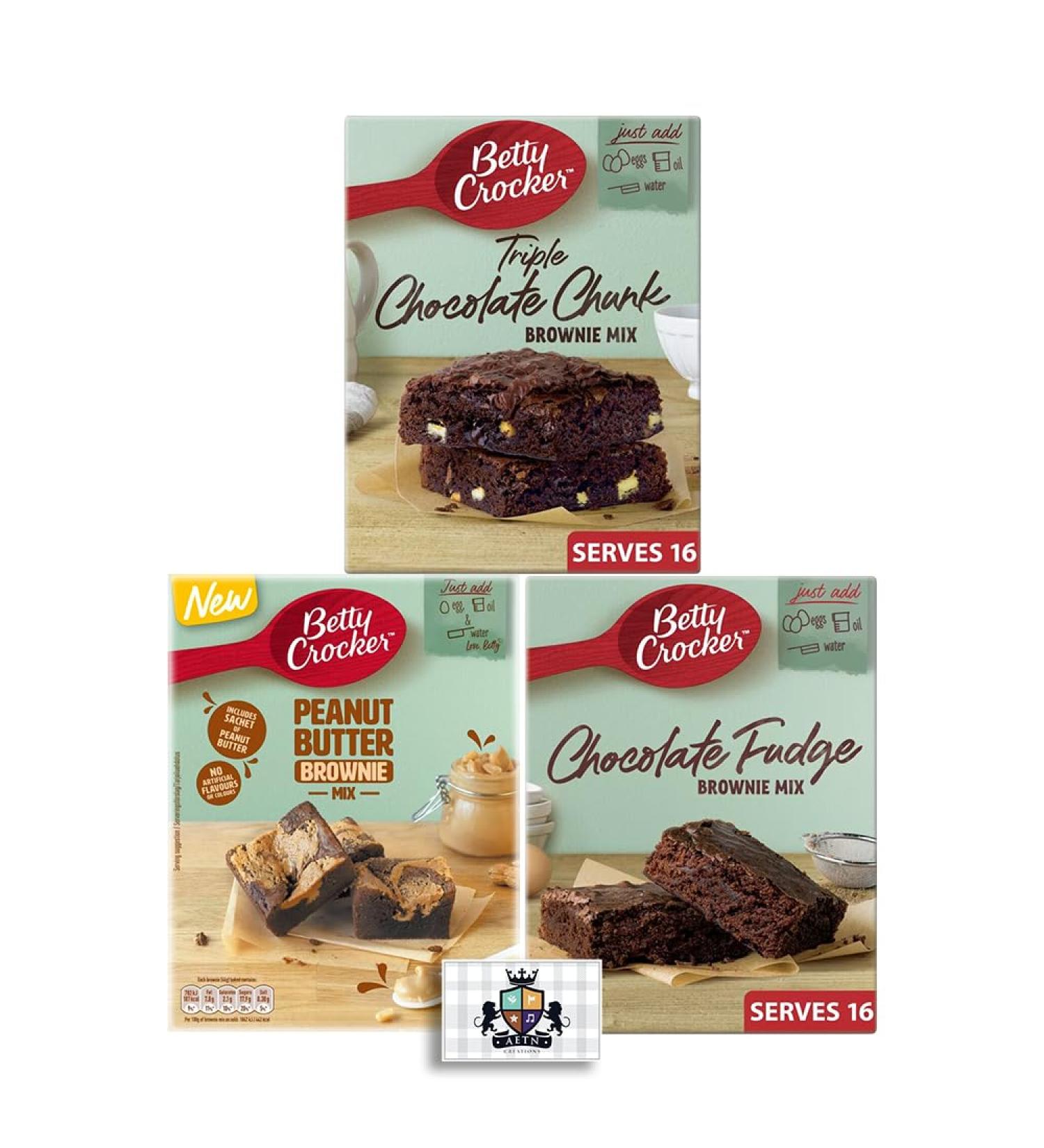 AETN Creations Bake Irresistible Homemade Brownies with Betty Crocker Brownie Mix Pack of Peanut Butter Chocolate Fudge and Triple Chocolate Flavours with AETN Fridge Magnet - Buy Online on SooperMarket.com