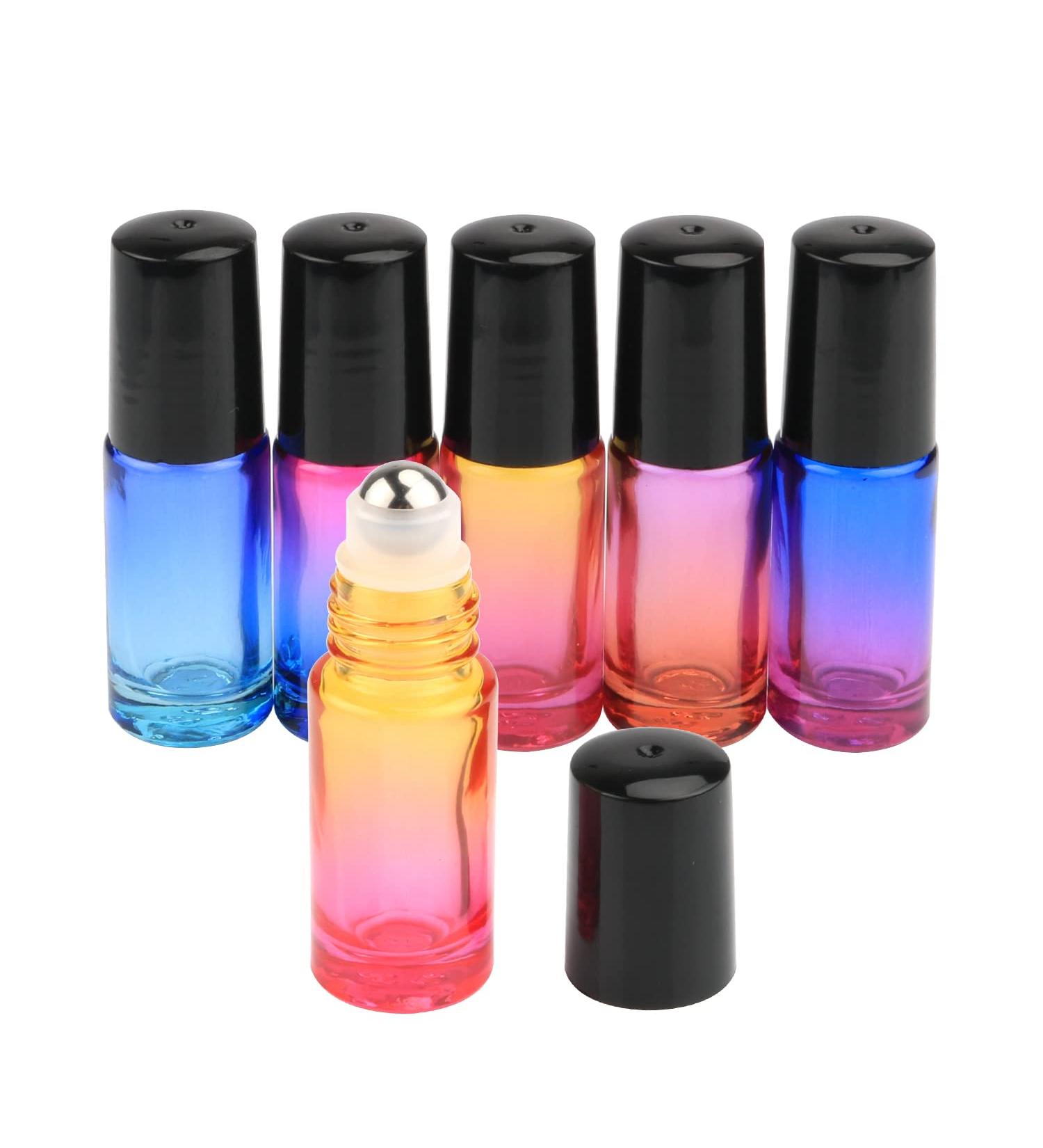 6-Pack 5ml Gradient Color Glass Roller Bottles for Perfume & Essential Oils - Refillable, Thick Glass with Metal Roller Ball - Home & Travel Use - Buy Online on SooperMarket.com
