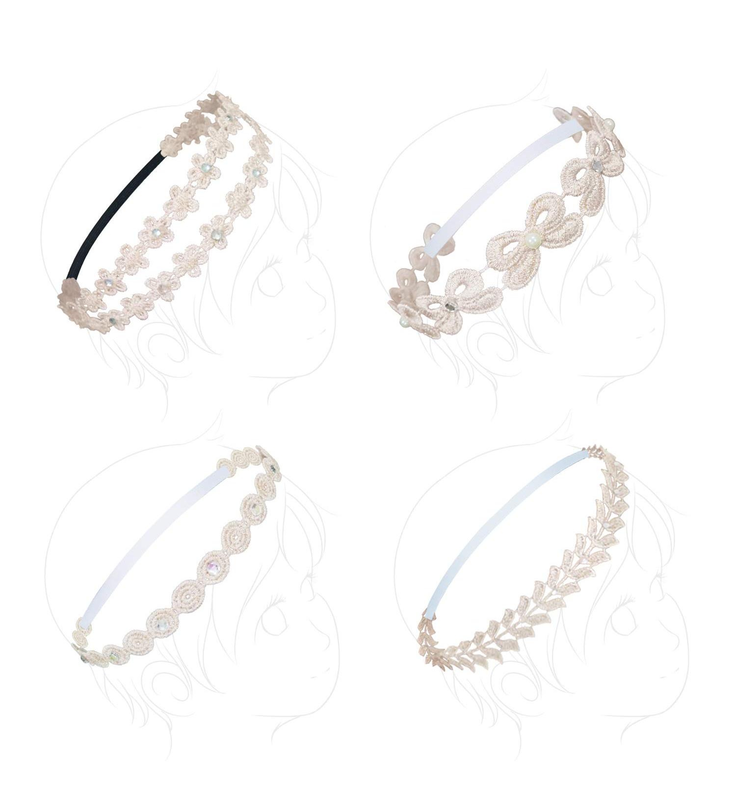 COUXILY Baby Girls Lace Flower Headband - 4 Pack Faux Leather Elastic Hairbands for Newborns & Toddlers - Perfect for Everyday & Special Occasions - Buy Online on SooperMarket.com