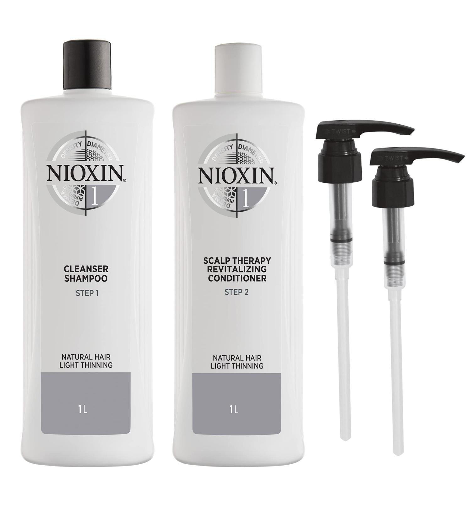 Nioxin System 1 Shampoo & Conditioner Prepack for Natural Hair - 33.8 fl oz with Light Thinning Pumps - Buy Online on SooperMarket.com