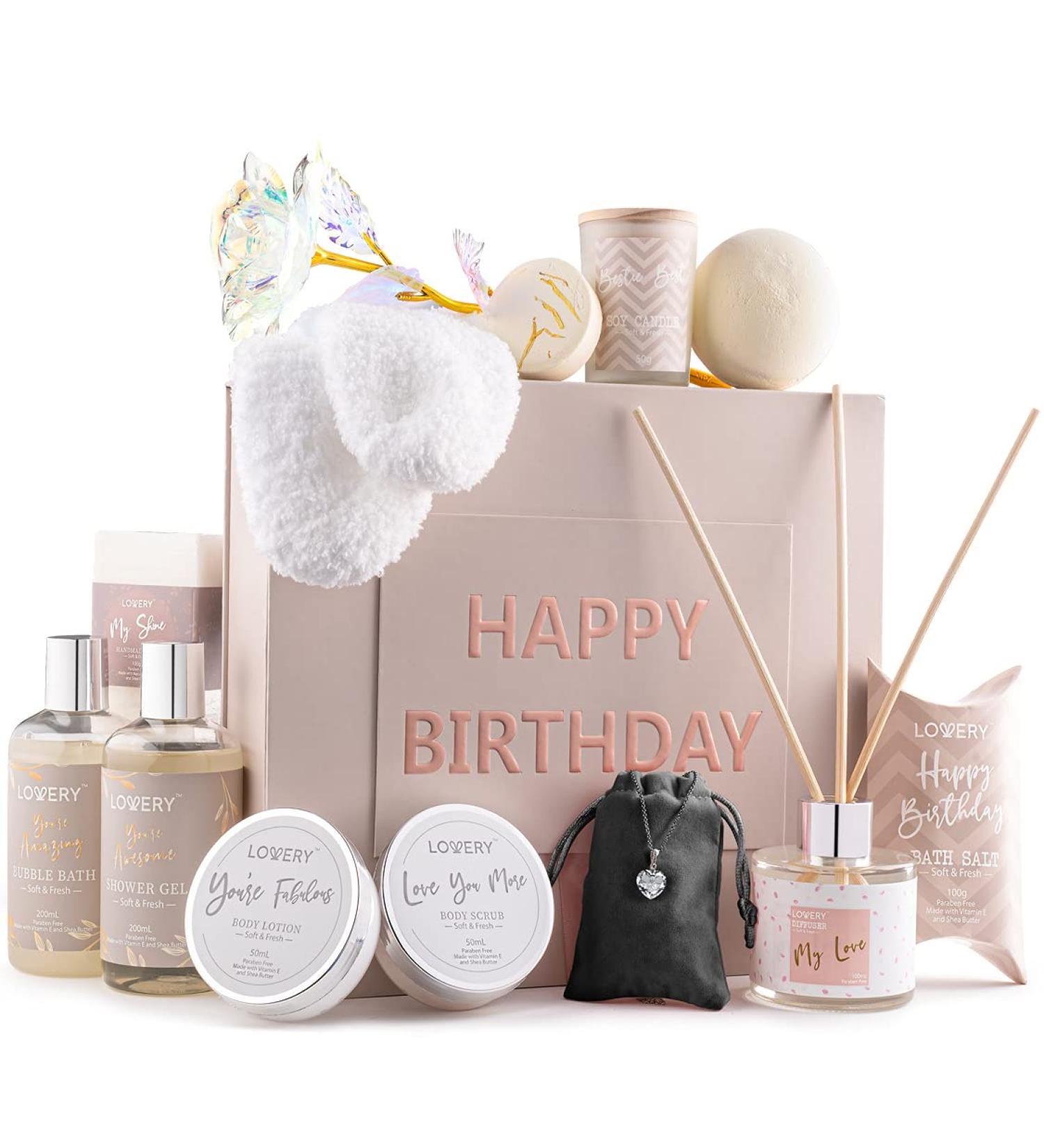 Luxury Birthday Spa Gift Set for Women with Bath Essentials, Diffuser, Candle, Necklace, 24k Rose & More - Buy Online on SooperMarket.com