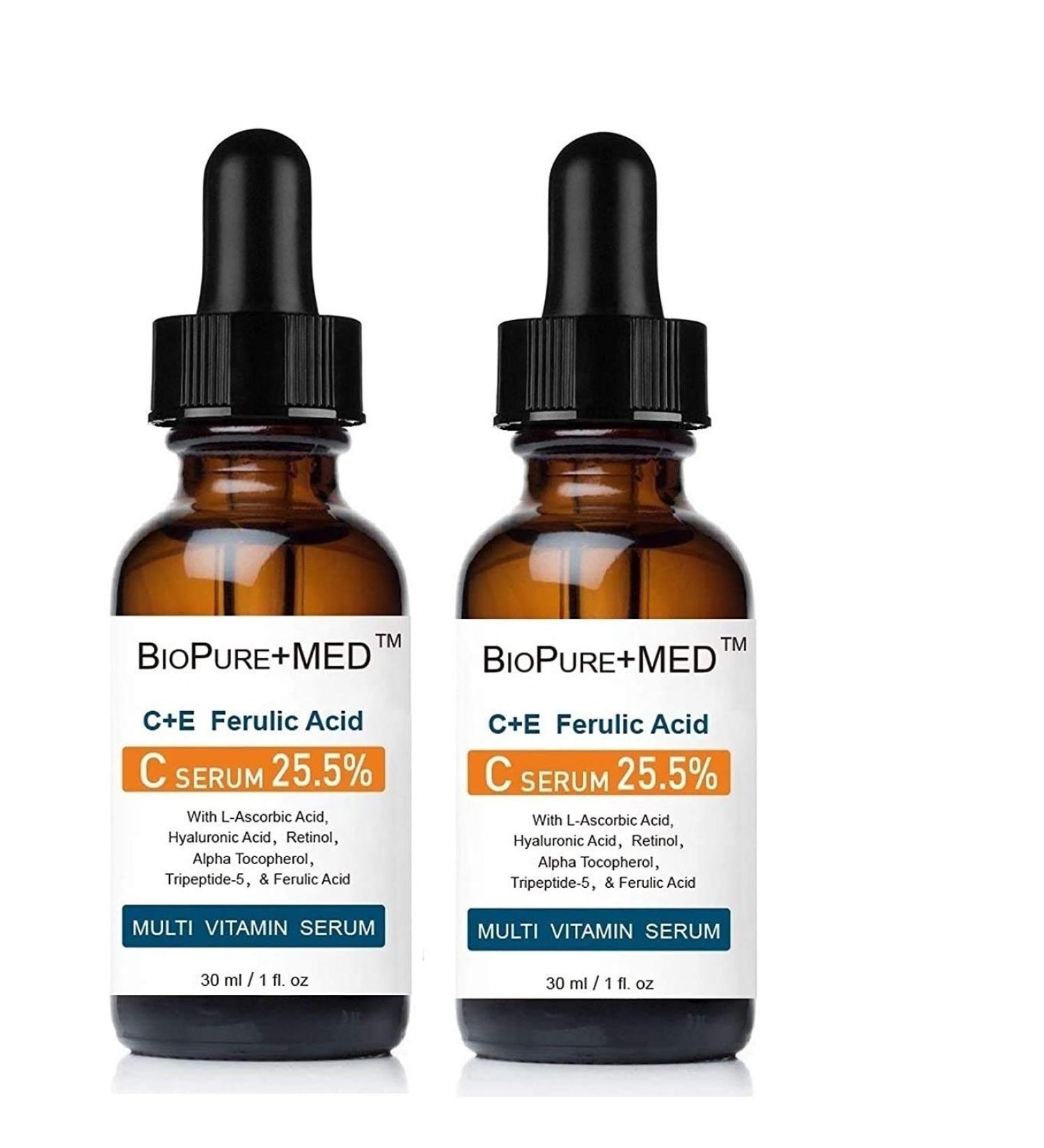 BioPureMED 25% Vitamin C Serum with Ferulic Acid & Tripeptide-5 | Anti-Wrinkle Face Moisturizer - Best Korean Organic Formula (2 Pack - Buy Online on SooperMarket.com
