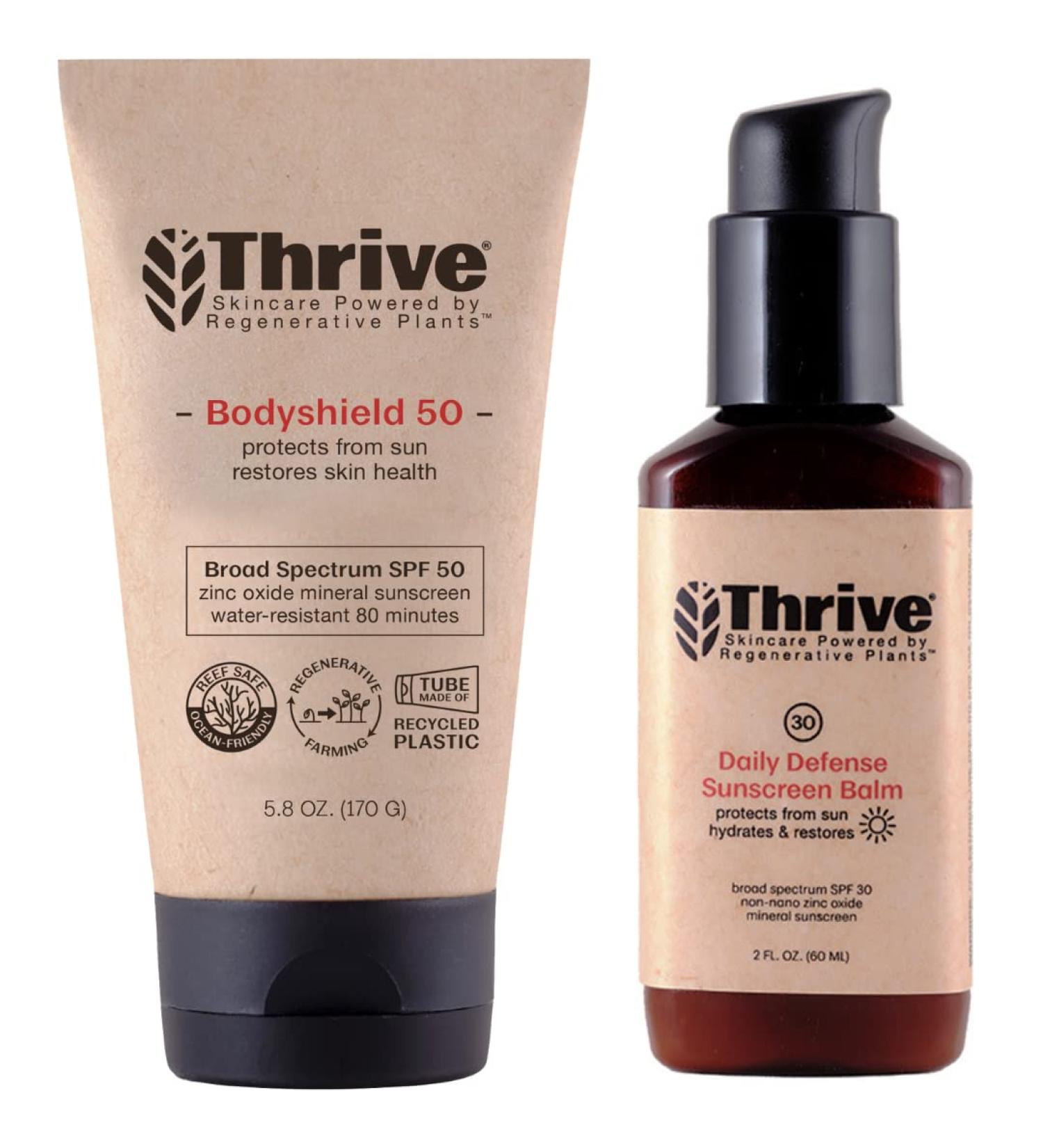 Thrive Natural Care SPF 30 & SPF 50 Sunscreen Bundle - Mineral Vegan Water-Resistant Reef Safe | Broad Spectrum Zinc Oxide Face & Body Sunblock (Pack of 2 - Buy Online on SooperMarket.com