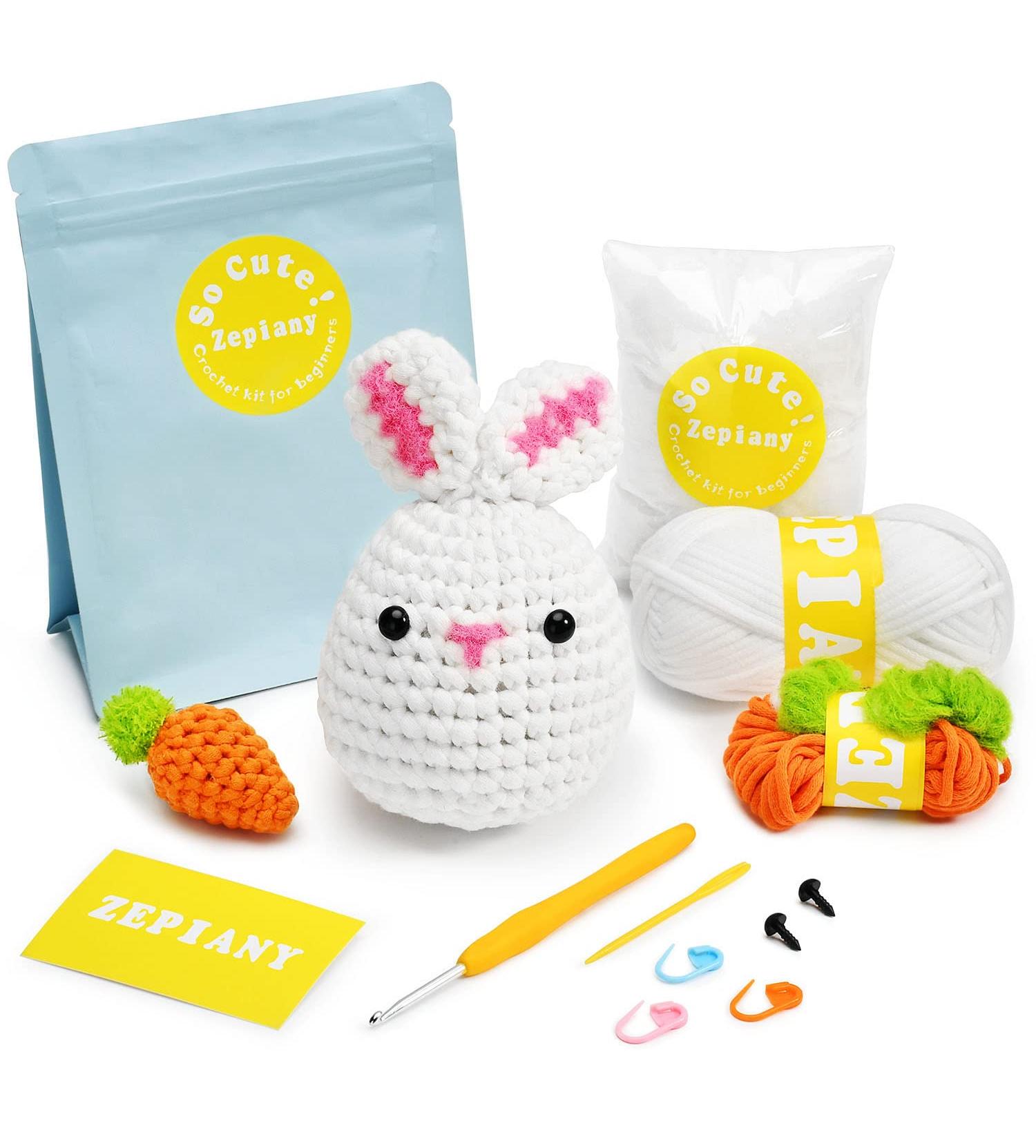 Beginner Crochet Kit: Rabbit & Carrot Stuffed Animal DIY Set with Video Tutorials - Buy Online on SooperMarket.com
