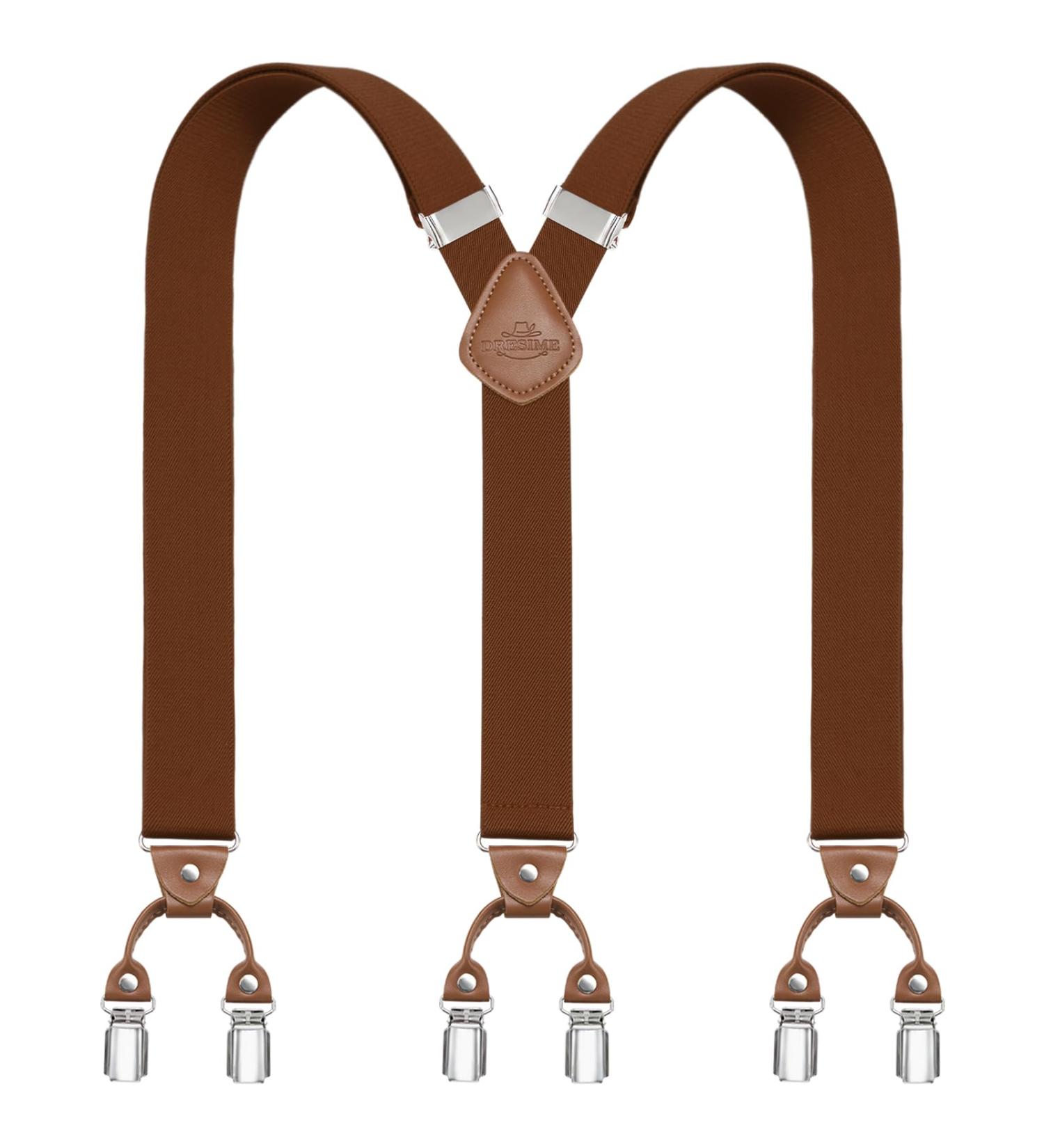 Dresime Hoster Men's Heavy Duty Y-Back Braces - 6 Metal Clips Adjustable Elastic Braces for Pants - Brown - Buy Online on SooperMarket.com