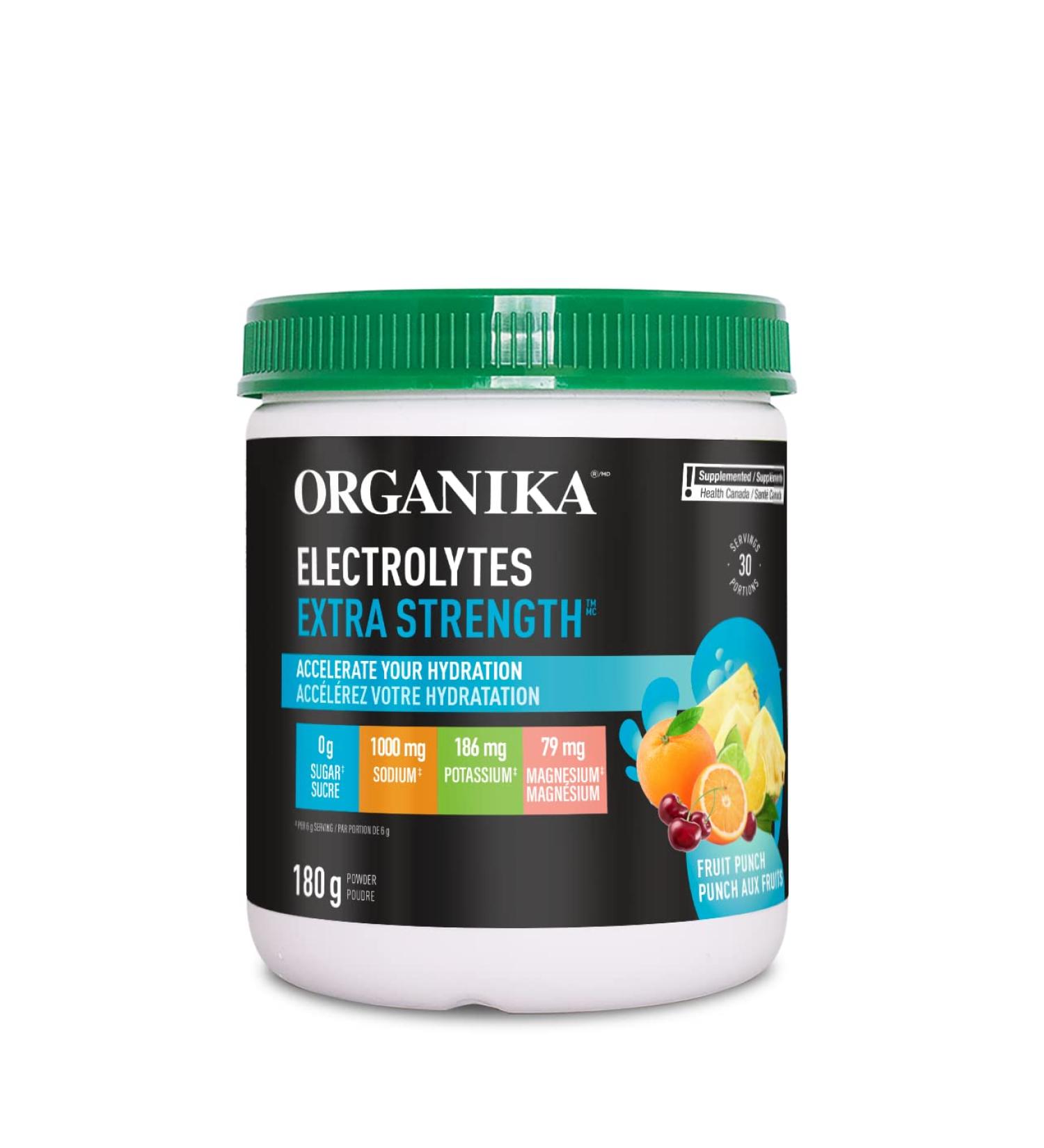Organika Electrolytes Extra-Strength Powder- Fruit Punch- High in Sodium for Sports Recovery - Saltier Taste Sugar-Free Hydration and Electrolyte Replenishment - 180g - 30 servings Fruit Punch 180 g (Pack of 1) - Buy Online on SooperMarket.com