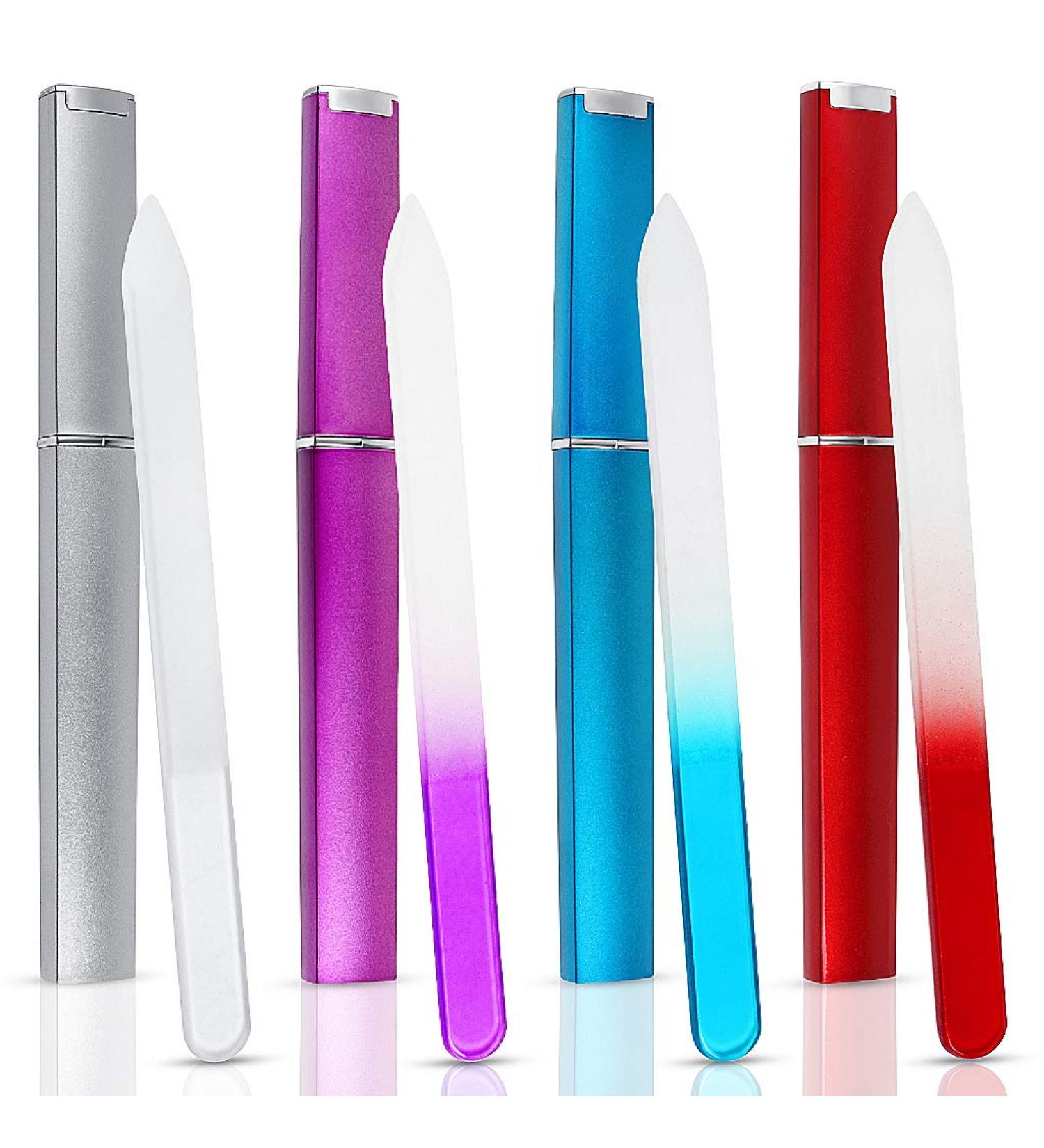SWKJ 4 PCS Set Glass Nail Files Professional Gradient Color Crystal Nail Files with Cases Double Sided Nail Files Fingernail/Toenail Caring Tools for Home and Salon Use - Buy Online on SooperMarket.com