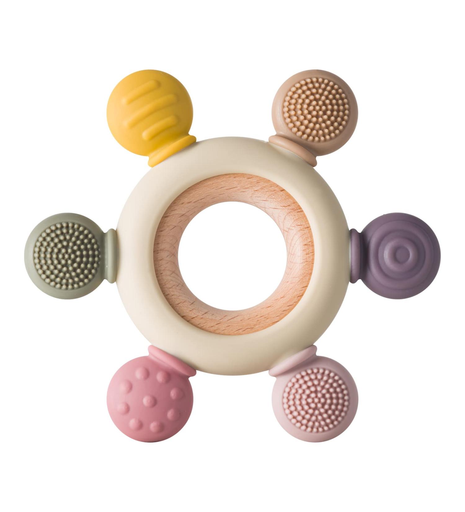 Arudyo Silicone Rudder Teether with Wooden Ring for Babies - BPA Free, Soothing Teething Toy (Khaki) - Buy Online on SooperMarket.com