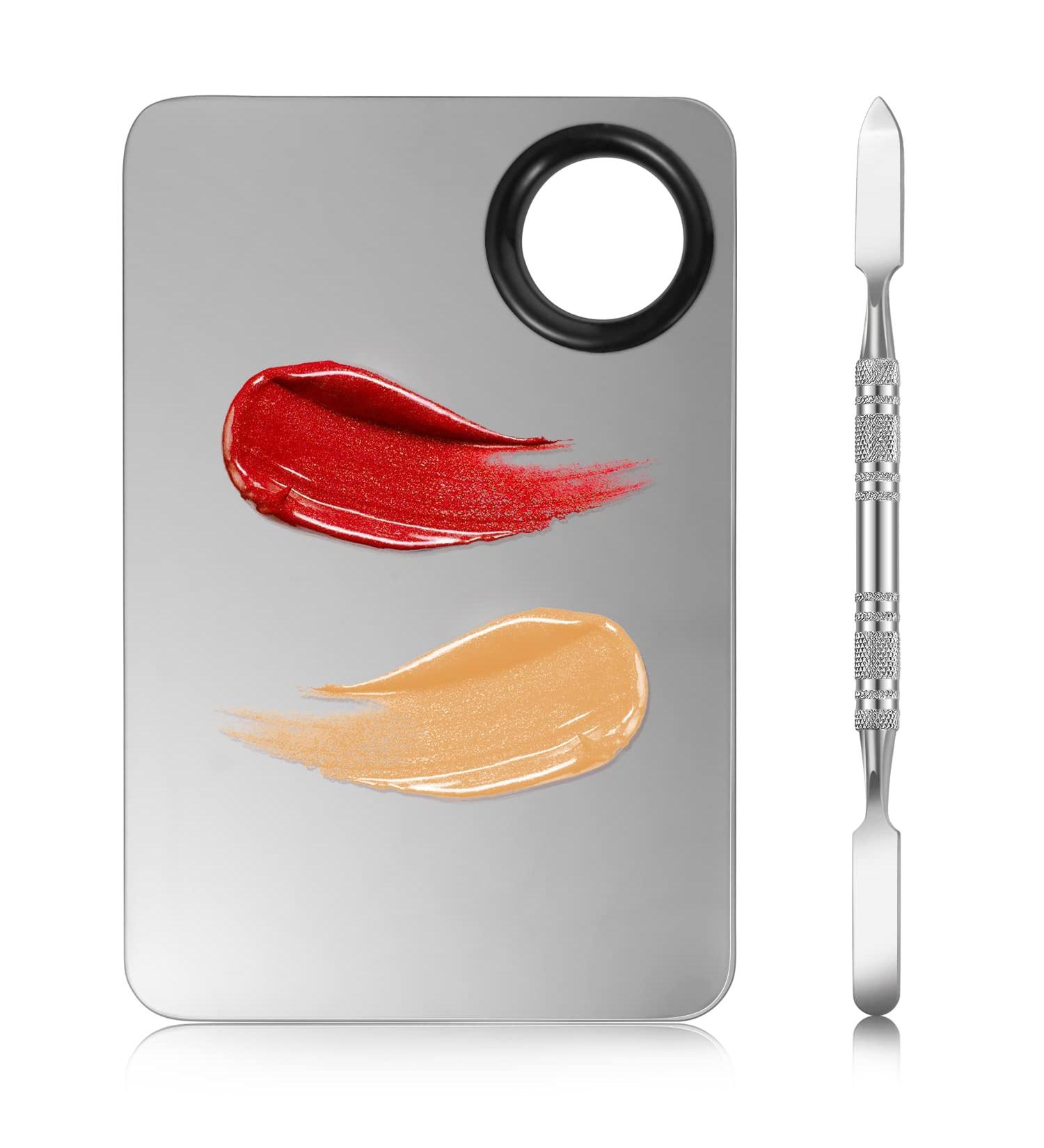 Stainless Steel 2 in 1 Makeup Mixing Palette Set with Spatula - Perfect for Foundation, Eye Shadow, and Nail Art - Buy Online on SooperMarket.com