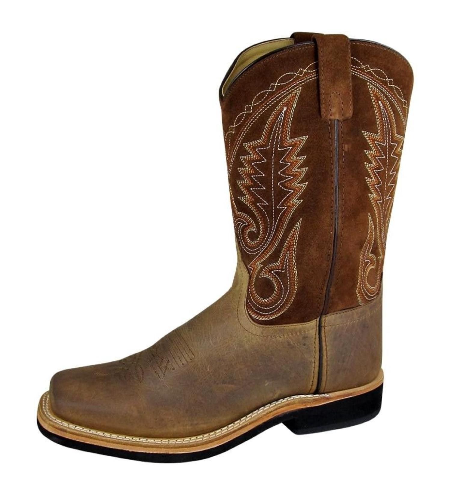 Smoky Mountain Boots | Boonville Series | Mens Western Boot | Square Toe | Durable Leather | Crepe Sole & Walking Heel | Man-Made Lining & Leather Upper | Steel Shank Brown Distress 7.5
