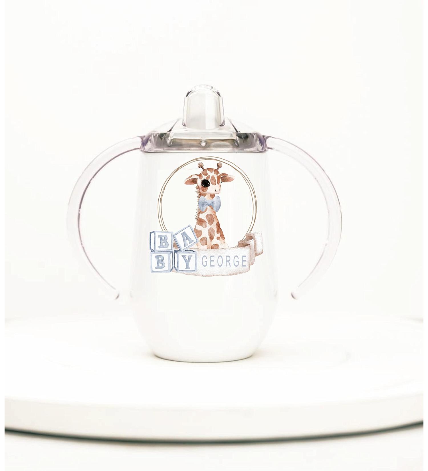 Personalized Insulated Stainless Steel Sippy Cup  Any Name or Text  Baby Boy Giraffe  10oz  BPA Free  Baby Girl  Sippy cup for toddlers  Sippy cup for baby