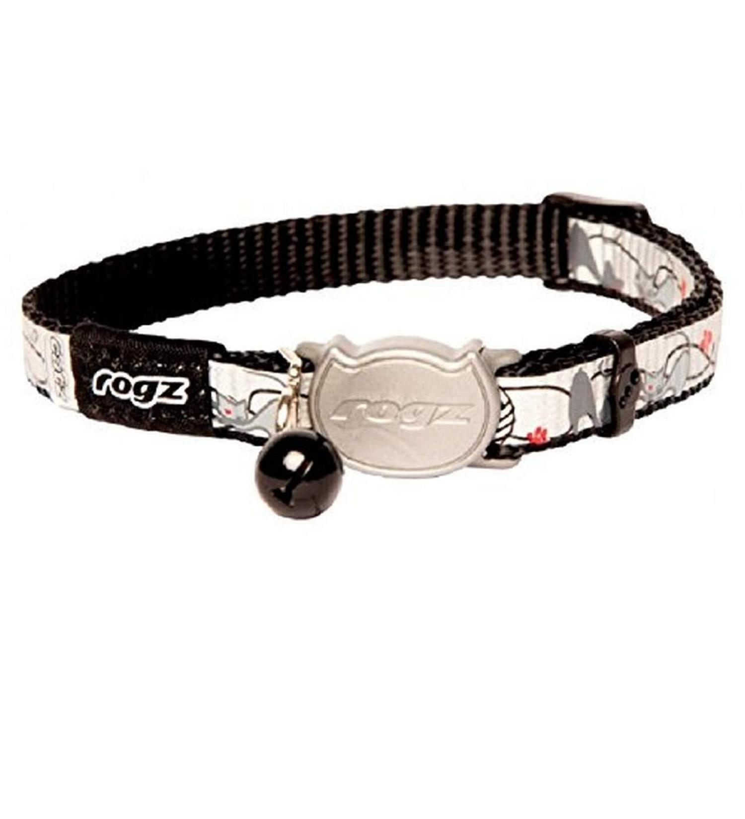 Reflectocat ROGZ CAT COLLAR WITH BREAKAWAY BUCKLE AND NIGHT TIME VISABILITY (Black Cat) Black and White