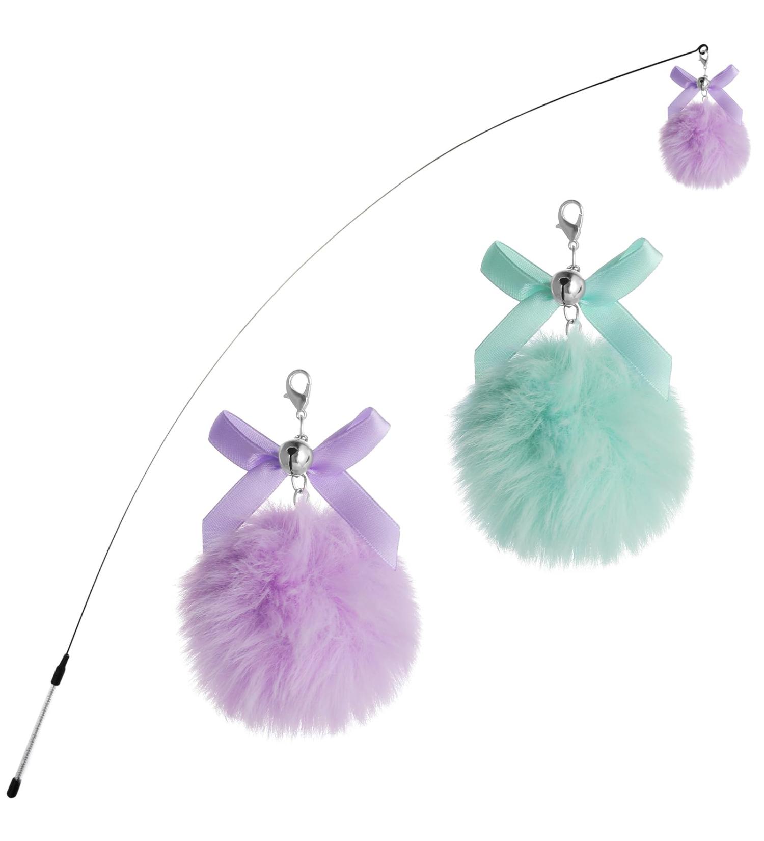Bewudy 2 PCS Cat Wand Interactive Cat Toy Interactive Cat Wand Toys with Bells Cat Feather Toys for Indoor Cats Feather Dangler Funny Exercise for Indoor Cat Kitten Catcher (Ball) - Buy Online on SooperMarket.com