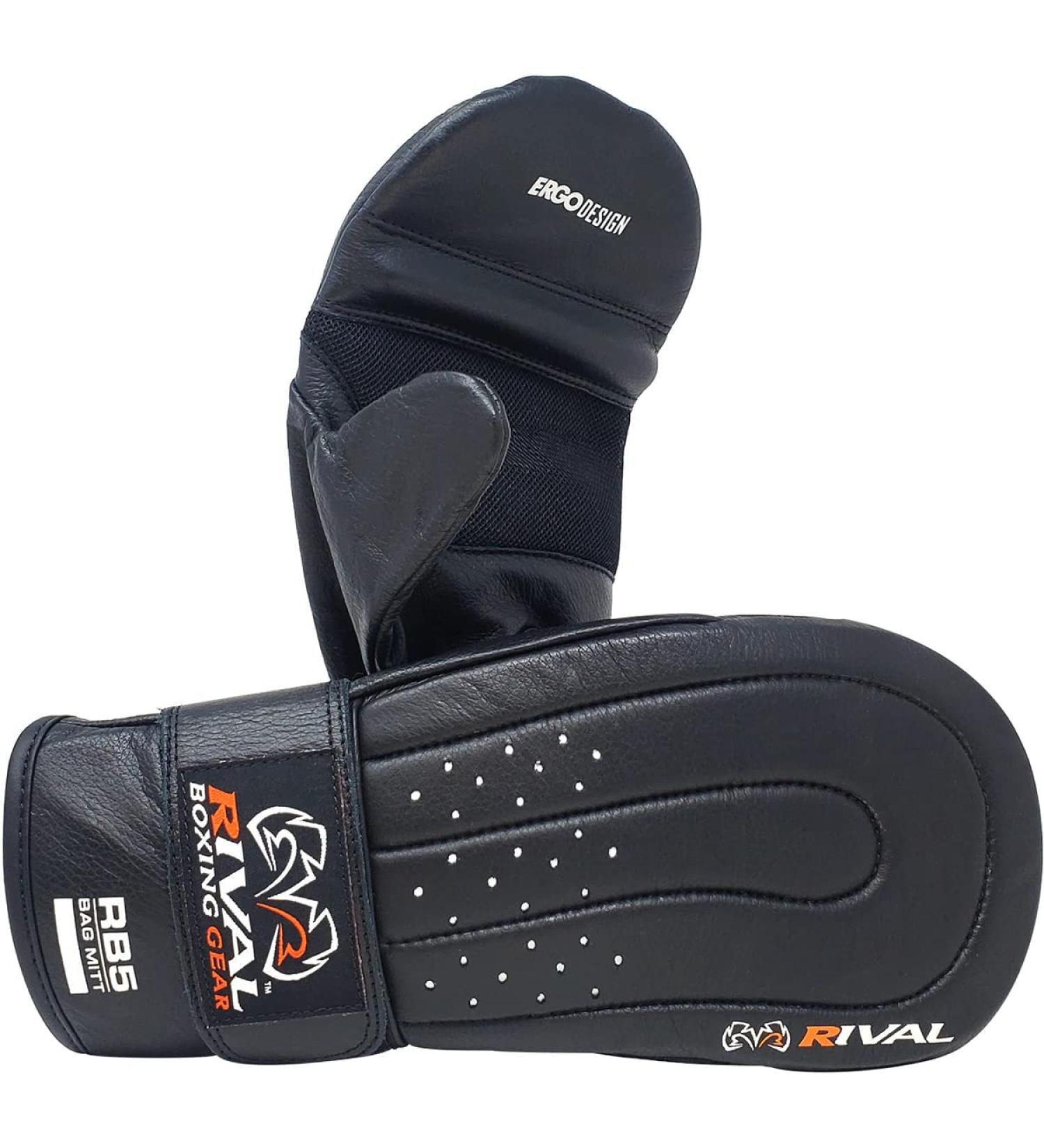 RIVAL Boxing RB5 Hook and Loop Leather Training Bag Mitts - Black | Premium Quality MMA Gloves - Buy Online on SooperMarket.com