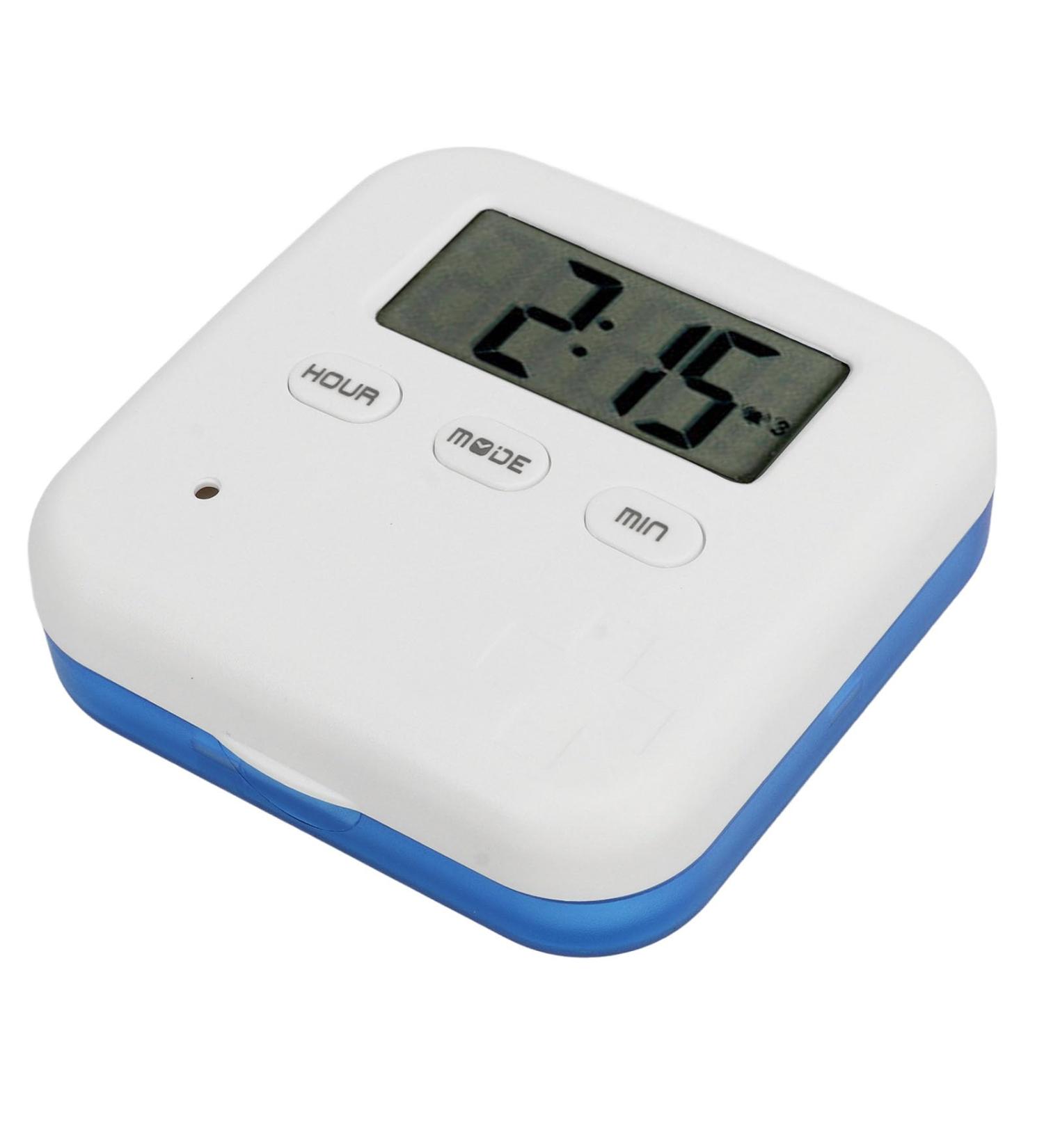 Smart Medication Organizer with Timer Bell Vibration Reminder 4 Compartments Medicine Box for Portable Storage Blue - Buy Online on SooperMarket.com