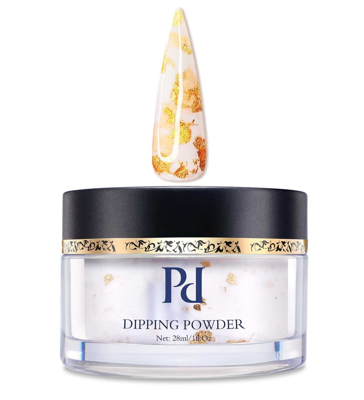 PrettyDiva Milky White Dip Powder - 24K Glow Nail Powder with Gold Foil Flakes | Premium 1Oz Salon Quality Marble Dip for Perfect Manicure - Buy Online on SooperMarket.com