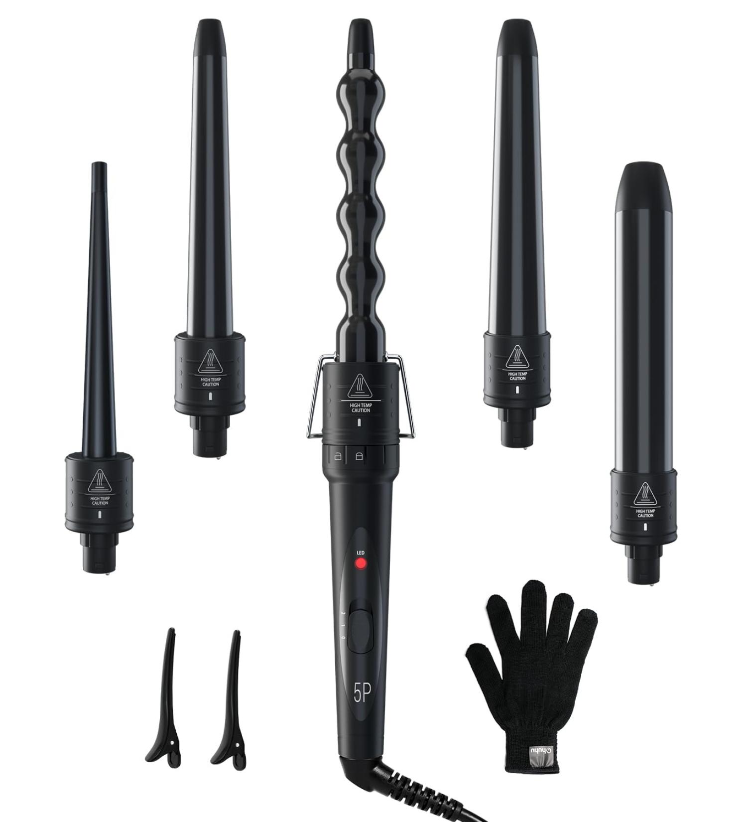 Buy Ohuhu 5 in 1 Curling Iron Set - Interchangeable Ceramic Wave Iron & Gloves - Perfect Gifts for Women & Girls - Mother's Day Black - Buy Online on SooperMarket.com