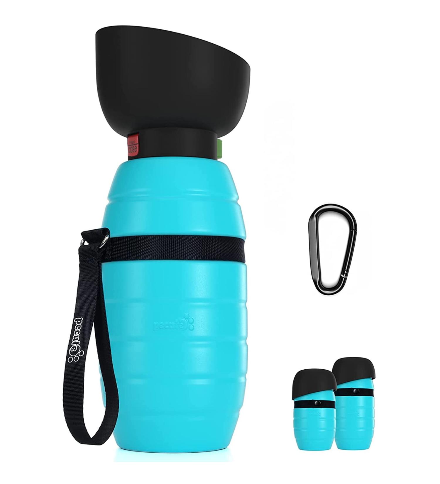 Pecute Dog Water Bottle (17oz/22oz) 2-in-1 Portable with Foldable Bowl | Leak-Proof Dispenser for Outdoor Walking, Hiking | Food-Grade Silicon, Blue - Buy Online on SooperMarket.com