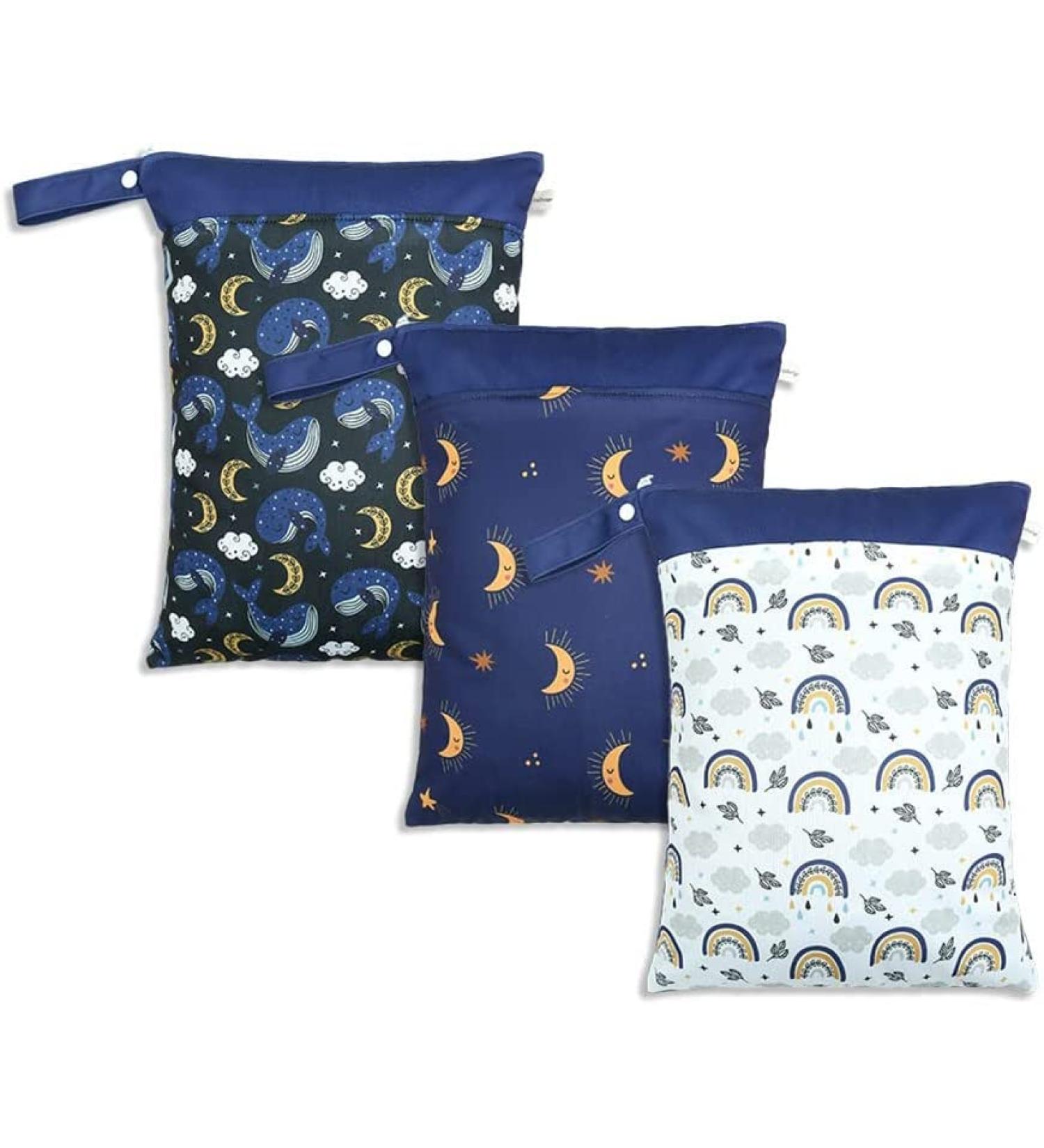 MUSLONG 3 Pack Reusable Diaper Bag Wetbags - Cloth Wet Bags for On-the-Go Baby Diapers & Accessories - Ideal for Travel & Dirty Clothes (Night) - Buy Online on SooperMarket.com