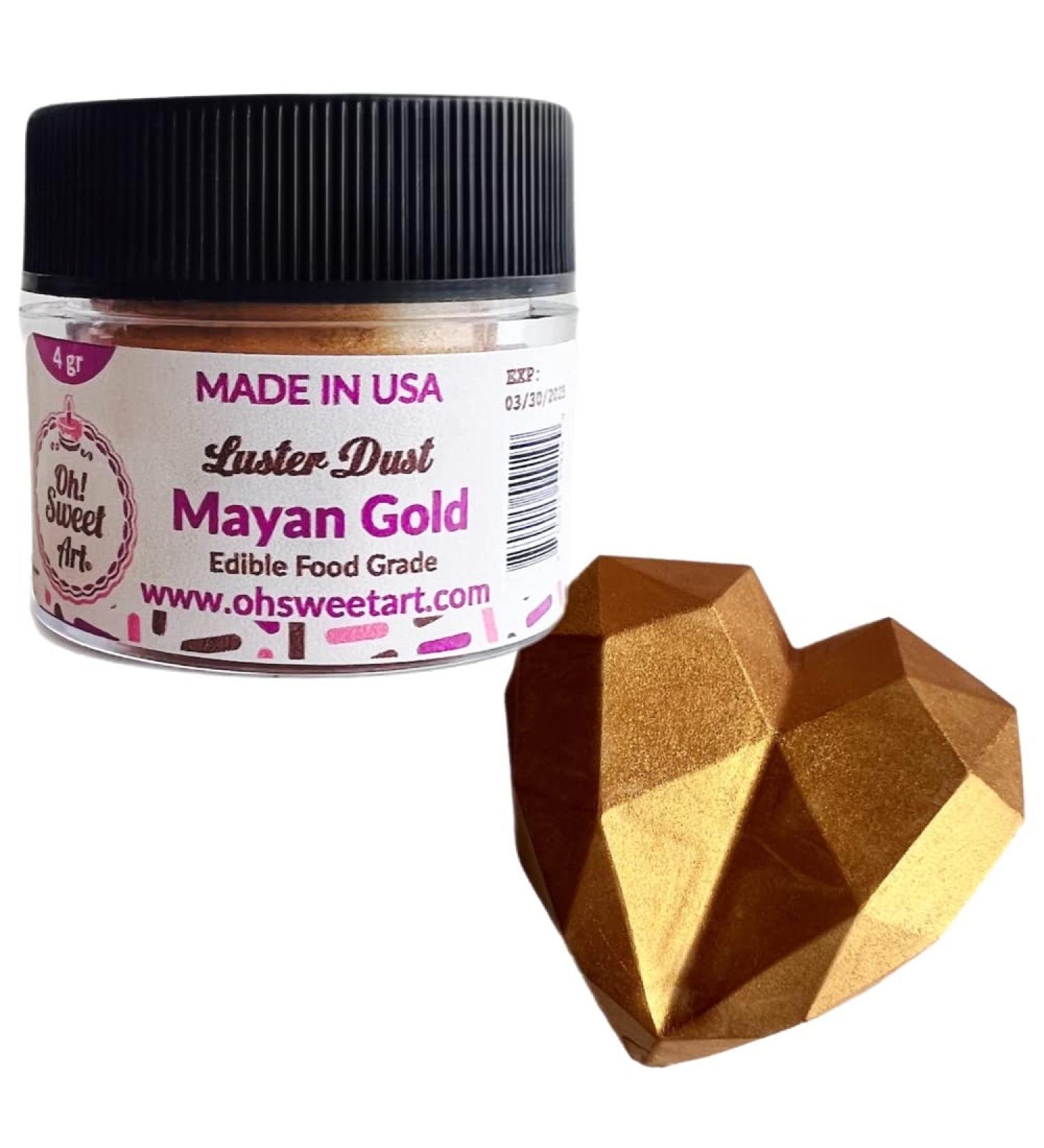MAYAN GOLD Edible Luster Dust, Mayan gold, Pharaohs gold, 4 GRAMS EACH CONTAINER By Oh! Sweet Art Corp