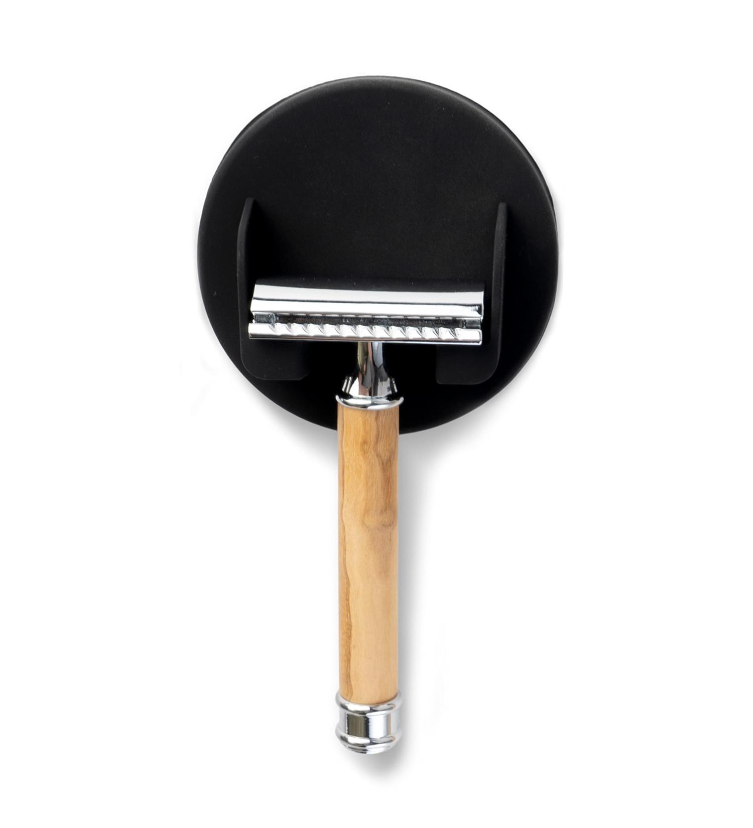 DELUXXOO Silicone Self-Adhesive Shaver Holder - High-Quality Black Bathroom Organizer | Drilling-Free Razor Holder with Extra Strong Hold - Buy Online on SooperMarket.com