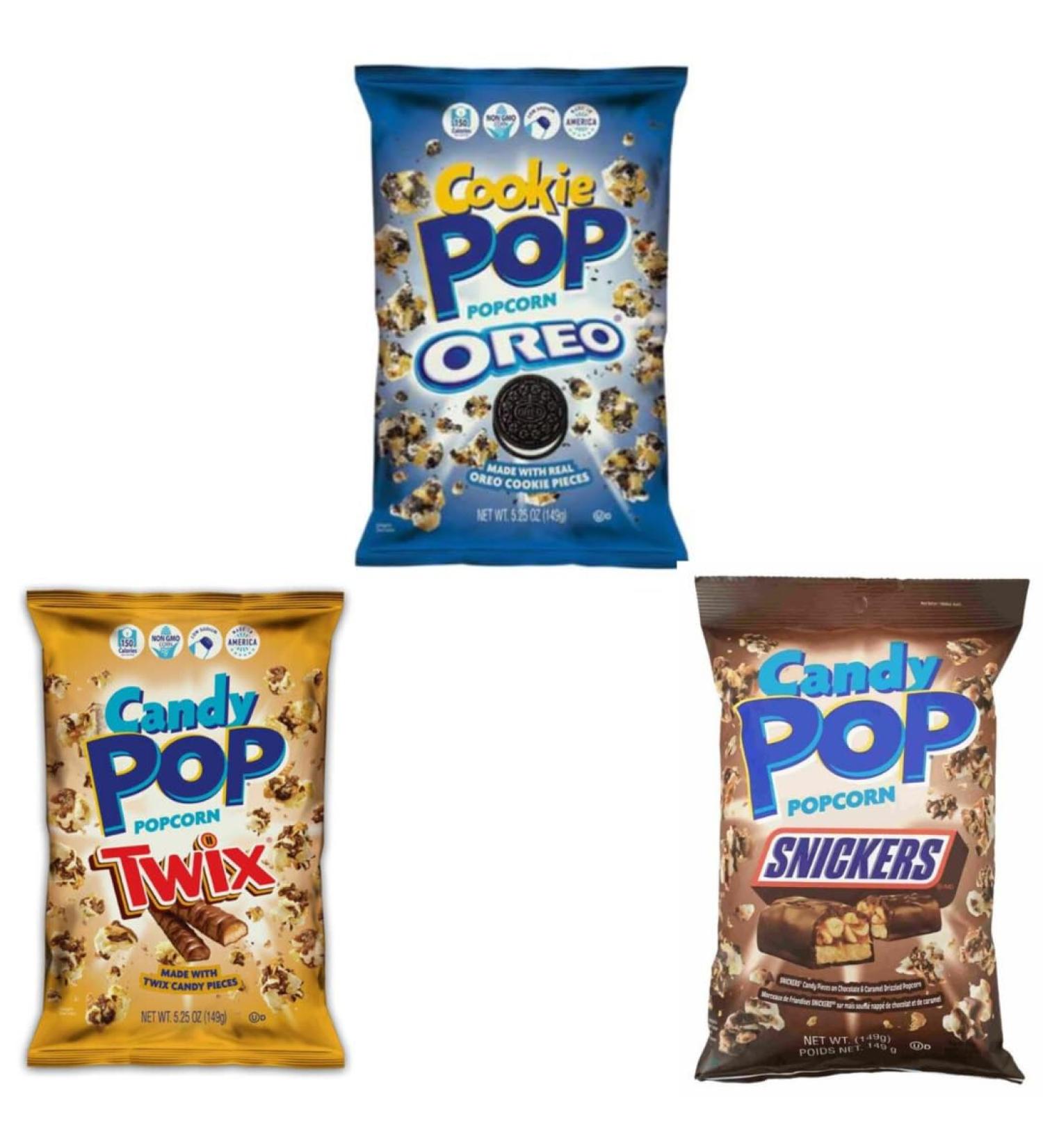 Buy 3 x Candy Pop Popcorn - Canadian Chocolate Popcorn 149g (Oreo Snickers Twix) + Heartforcards Shipping Protection - International Shipping Available - Buy Online on SooperMarket.com