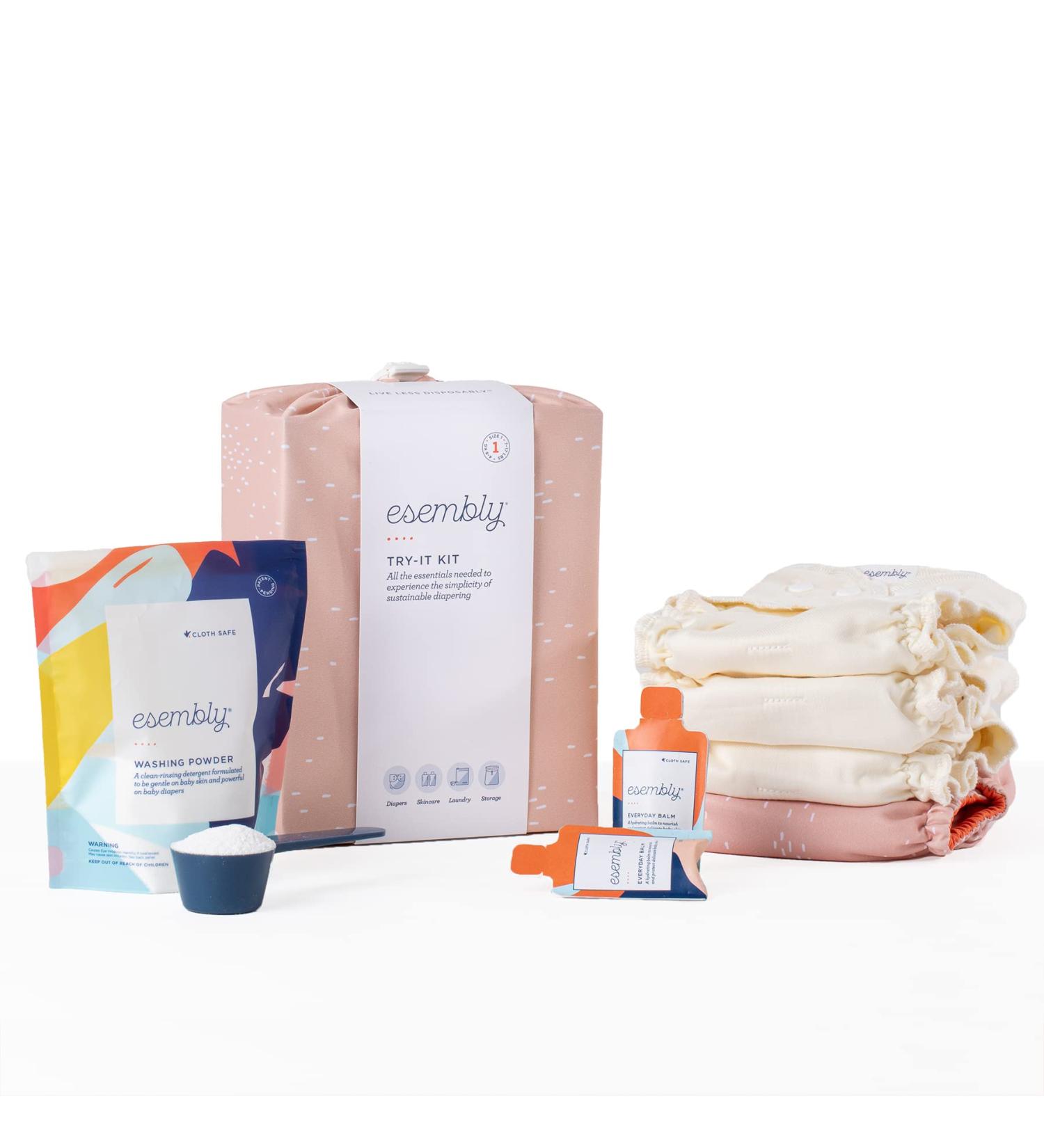 Esembly Cloth Diaper Try-It Kit: Organic Reusable Diapers Starter Set with Detergent, Cream, and Bag - Eco-Friendly Diapering System | Size 1 Confetti - Buy Online on SooperMarket.com