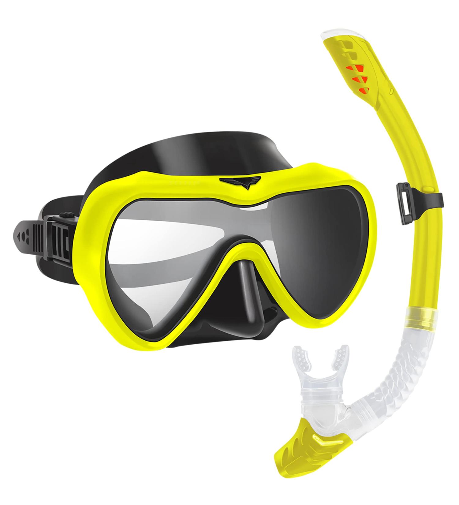 SwimStars Snorkel Set for Women and Men - Anti-Fog Comfortable Mask with Tempered Glass - Ideal for Swimming, Snorkeling, and Scuba Diving - Yellow - Buy Online on SooperMarket.com