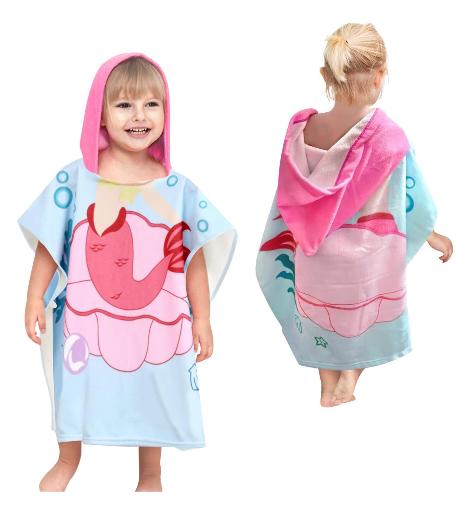Supgomax Mermaid Hooded Bathing Poncho | Cartoon Children's Beach Towel | Absorbent Baby Bath Towel for Swimming & Shower - Buy Online on SooperMarket.com