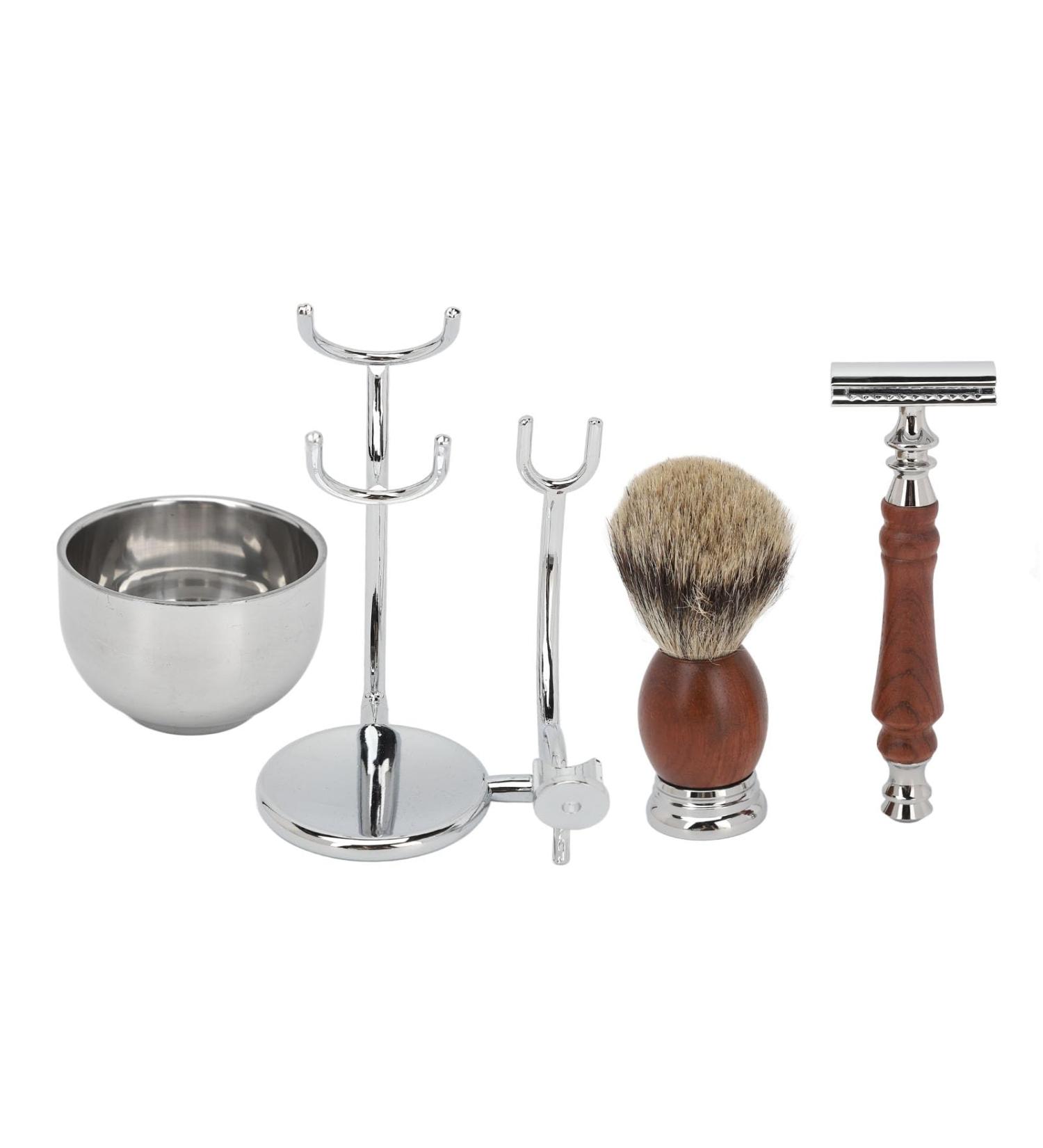 Shaving Bowl and Brush Set - Retro Alloy Beard Brush Cream Brush Stand & Soap for Men | Premium Shaving Accessories - Buy Online on SooperMarket.com