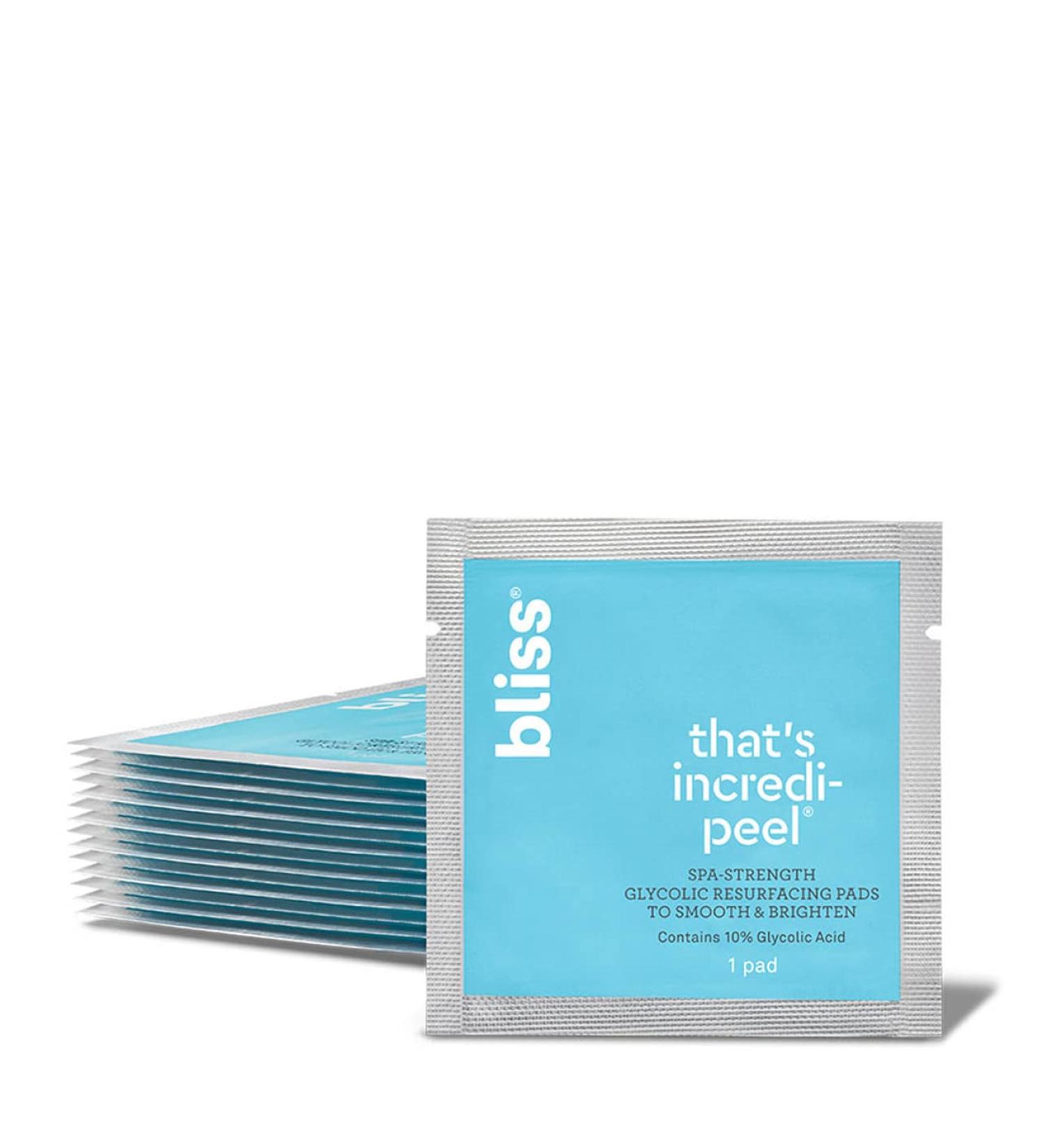 Bliss That's Incredi-Peel Glycolic Resurfacing Facial Pads - 15 ct - Exfoliate, Brighten, and Target Fine Lines - Vegan & Cruelty-Free - Buy Online on SooperMarket.com