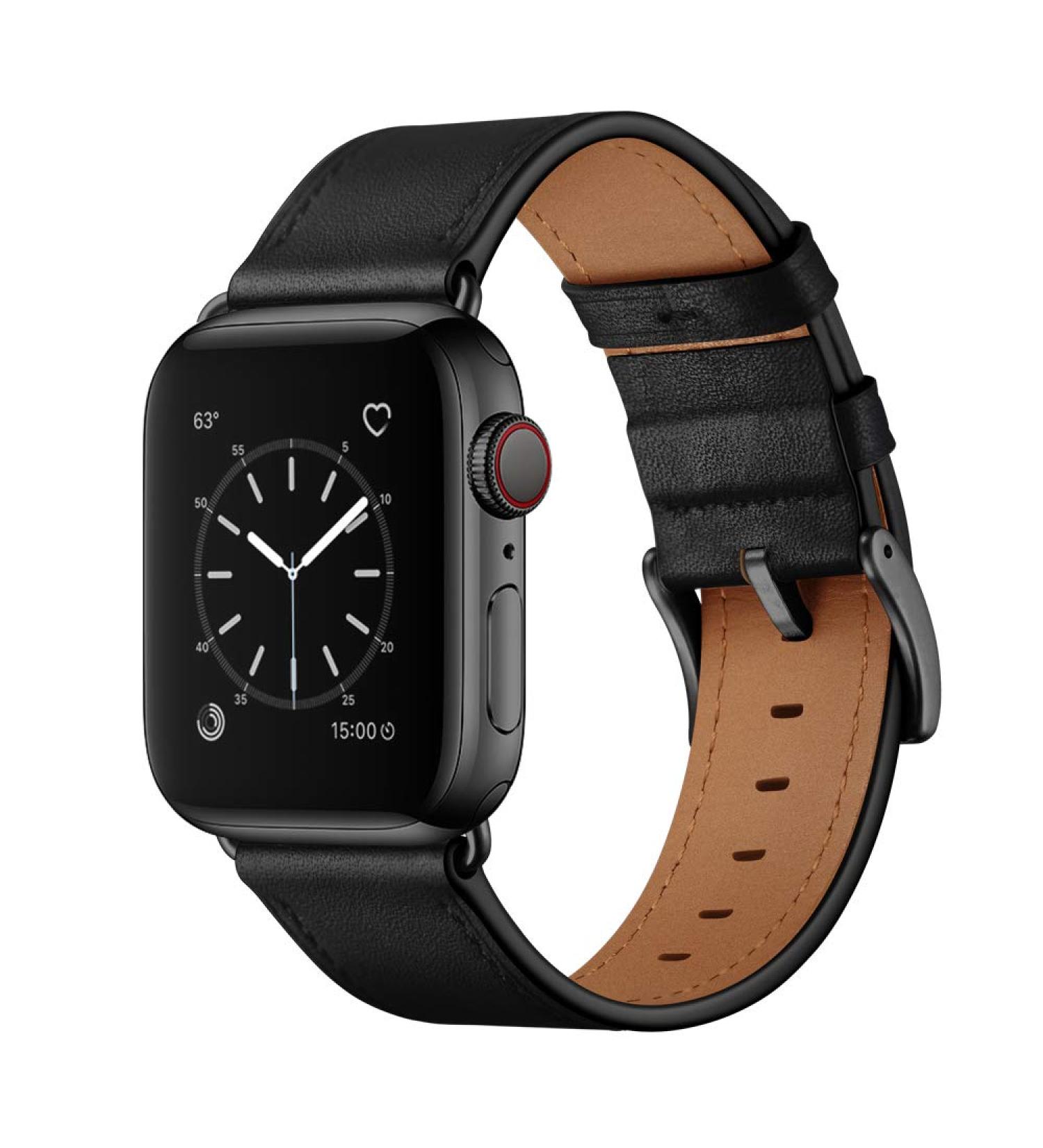 OUHENG Genuine Leather Band Replacement Strap Compatible with Apple Watch Ultra Series - Black | 49mm/45mm/44mm/42mm - Buy Online on SooperMarket.com