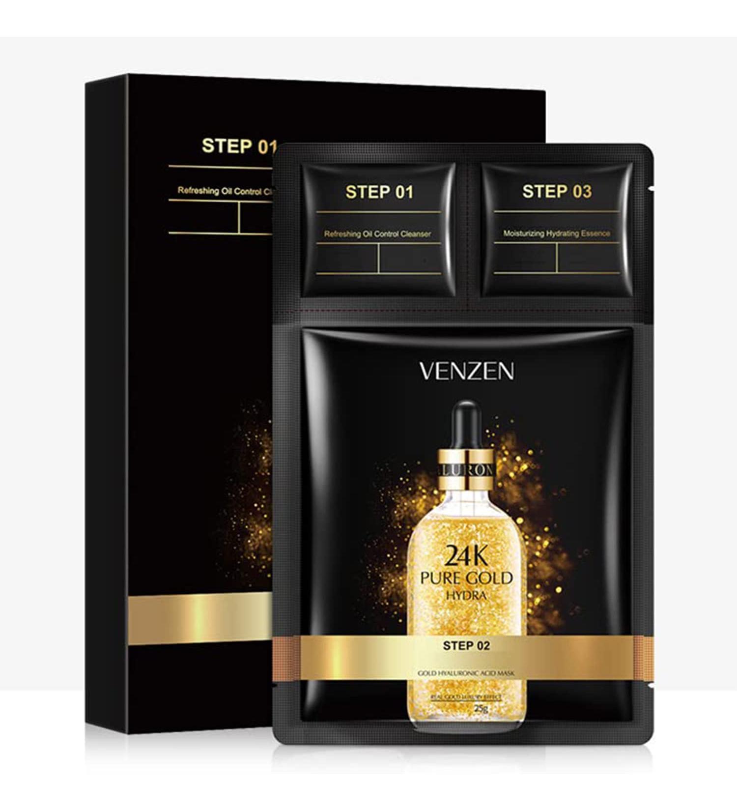 Buy VENZEN 3 Steps 24k Gold Hyaluronic Acid Mask - Oil Control Hydrating Essence | 5 Pack for International Shipping - Buy Online on SooperMarket.com