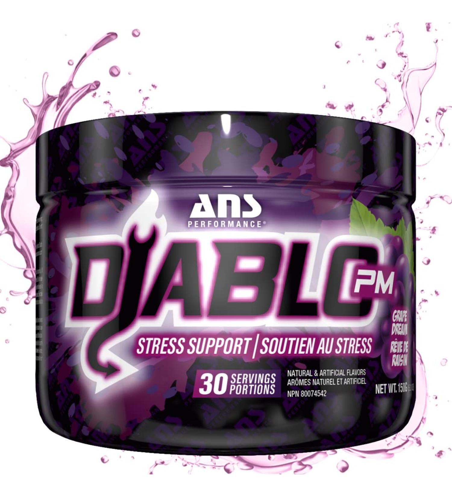 ANS Performance Diablo PM (30 Servings 5.29 oz) - Stress Relief Support - With Added GABA L Theanine L Carnitine Ashawaghanda - Delicious Flavours (Grape Dream) - Buy Online on SooperMarket.com