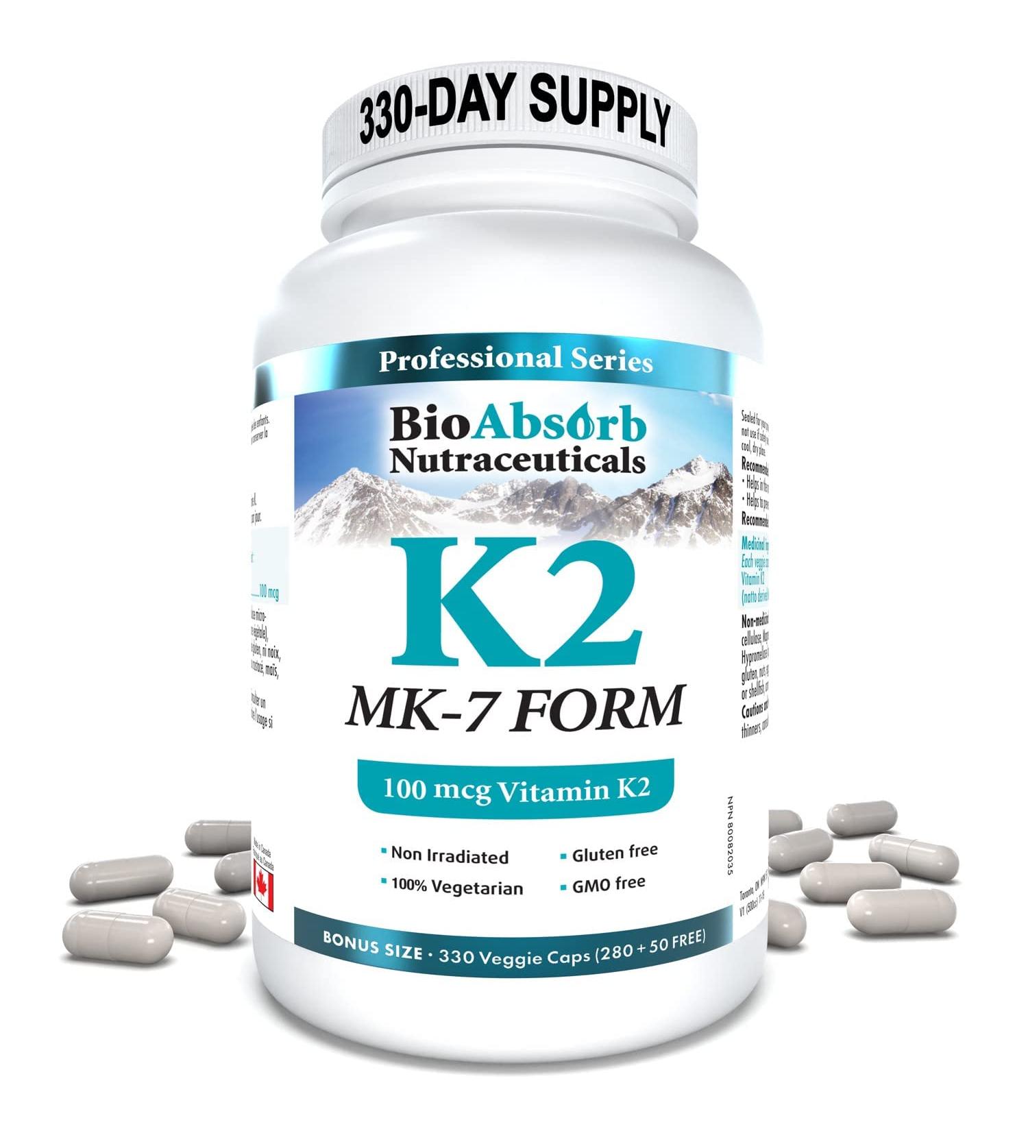 Vitamin K2 MK-7 100 mcg. 330-Day Supply of K2 Vitamin Supplement (330 Veggie Vitamin K Capsules MK7 Form) 330 count (Pack of 1) - Buy Online on SooperMarket.com