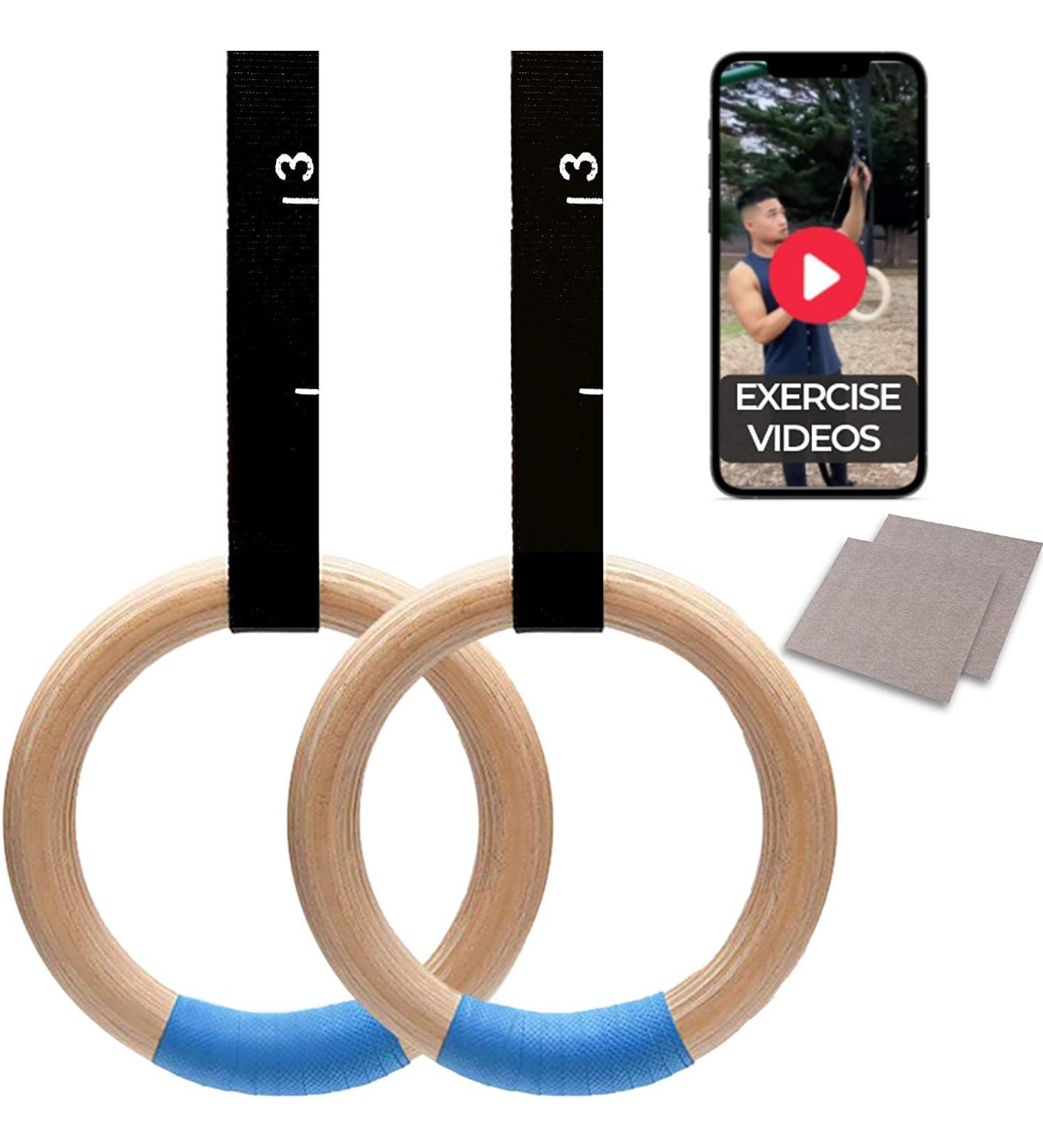 Adjustable Wooden Gymnastic Rings - Non-Slip 1.25 Olympic Rings 1600lbs - 15ft Numbered Straps - Quick Install Buckle - Ideal for Pull Ups, Cross-Training and Home Gym Workout - Buy Online on SooperMarket.com