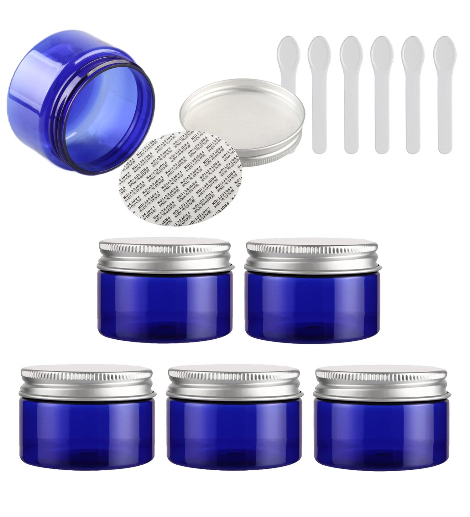 Tianzd 6 Pack Blue Plastic Cream Cans 150ml with Silver Lid | Empty Cosmetic Containers & Spatulas - Buy Online on SooperMarket.com