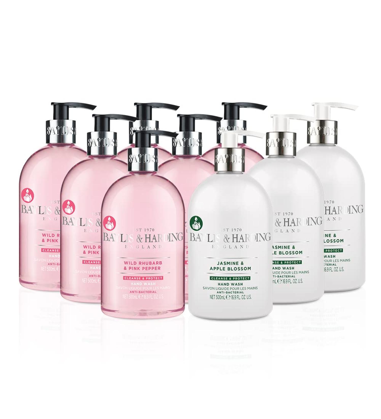 Baylis & Harding Anti-Bacterial Hand Wash Bundle - 9 x 500ml (Rhubarb & Pink Pepper, Jasmine & Apple Blossom) - Vegan Friendly - Buy Online on SooperMarket.com