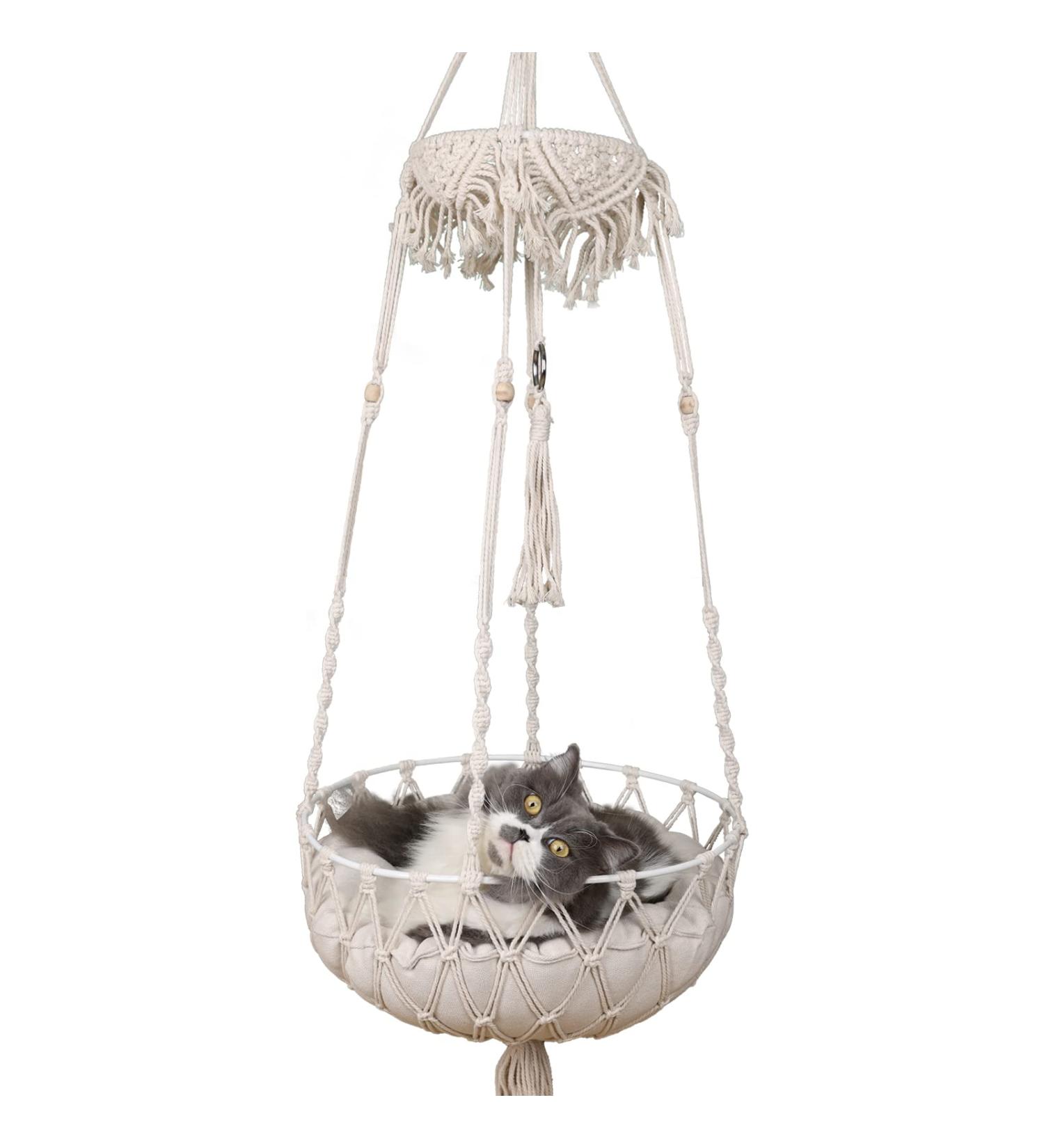 AXIBA Macrame Cat Hammock with Cushion - Hanging Cat Bed for Indoor Cats - Buy Online on SooperMarket.com