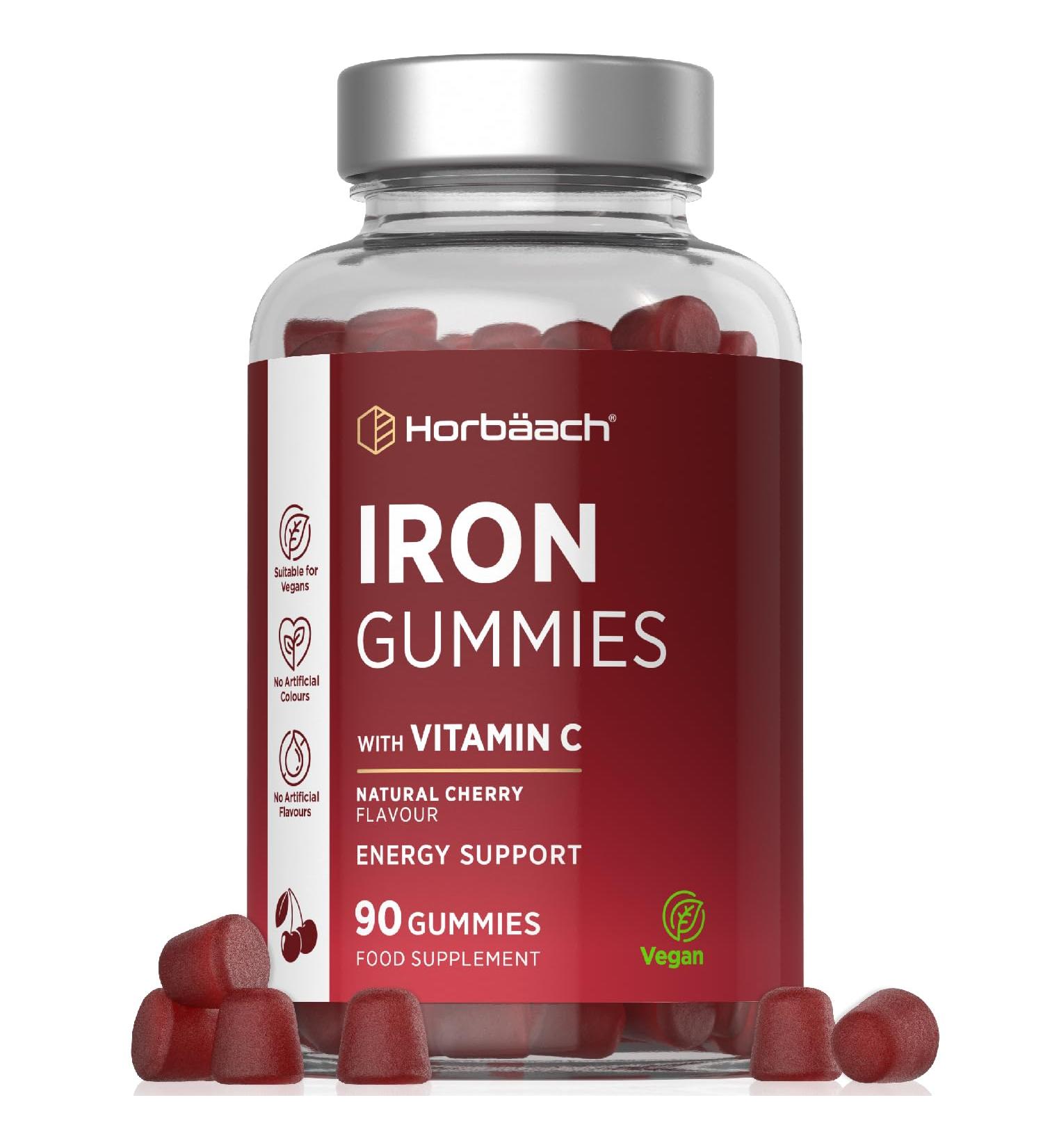 Iron Supplements | 14mg Iron Gummies with Vitamin C | 90 Vegan Gummies | for Men & Women | by Horbaach - Buy Online on SooperMarket.com