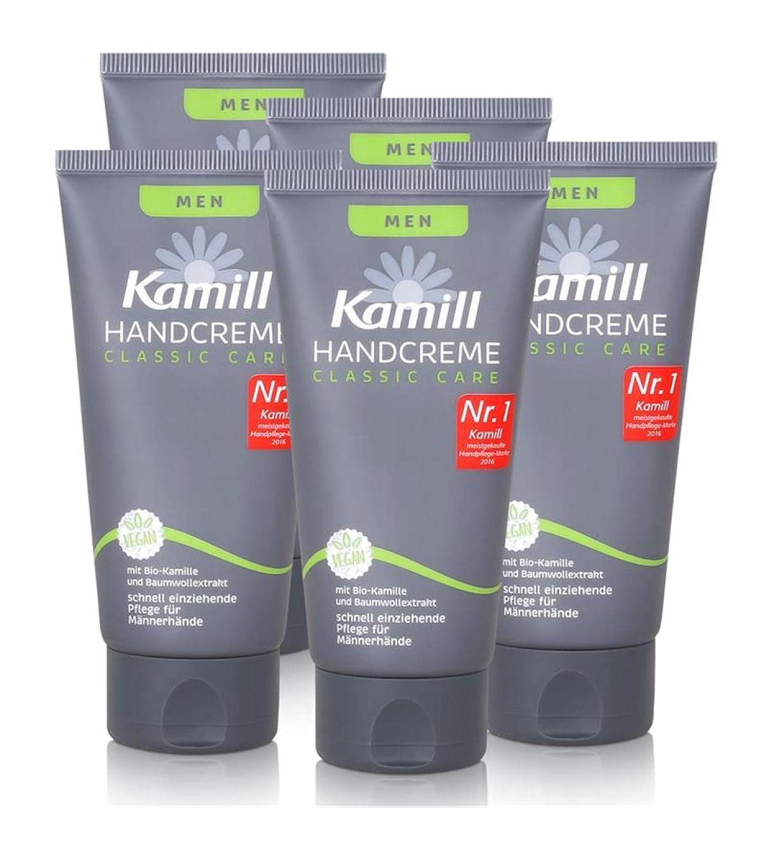 KAMILL Hand cream men 5 Set (5x75ml) - maintains and protects with organic chamomile and bisabolol for dry and stressed men's hands 375 ml (1 Pack)