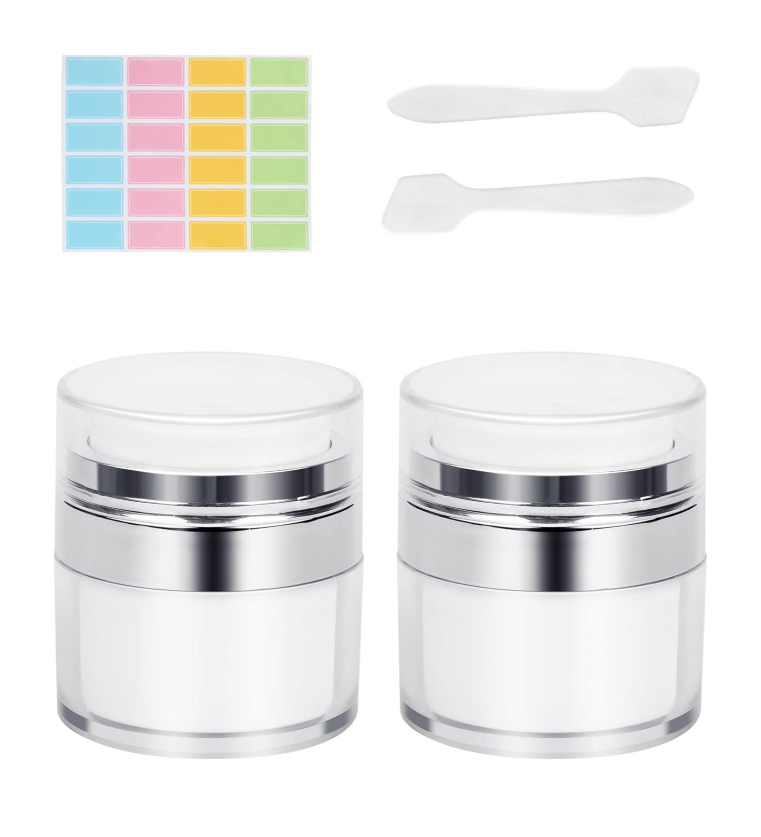 2PCS Airless Pump Bottles | Refillable Moisturizer Dispenser Set - 50ml Travel Size | Portable Vacuum Cream Jar for Cosmetic Storage - Buy Online on SooperMarket.com